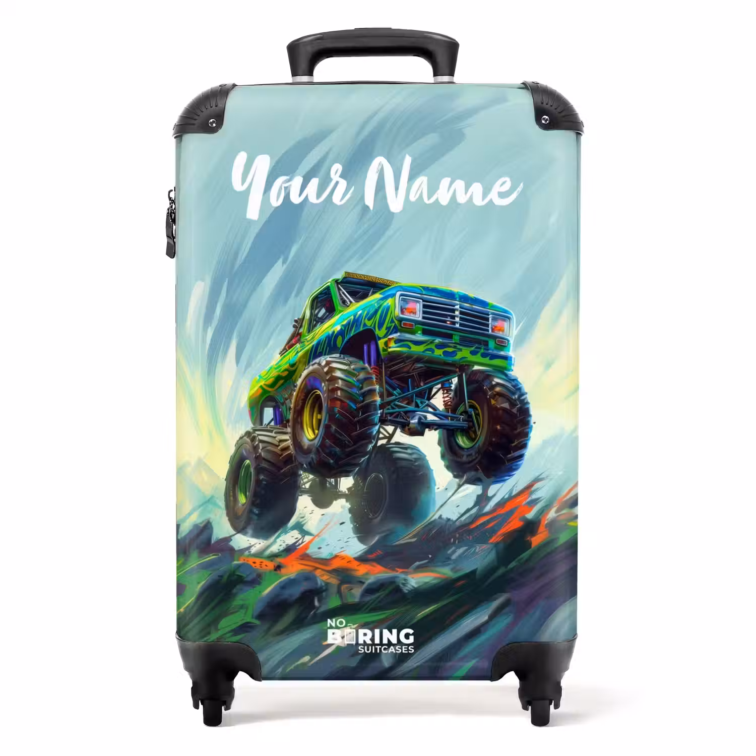 Groene Monstertruck met Penseelstreken NBS - Handbagage koffer - Kinderen Unisex middel -productfoto_recht