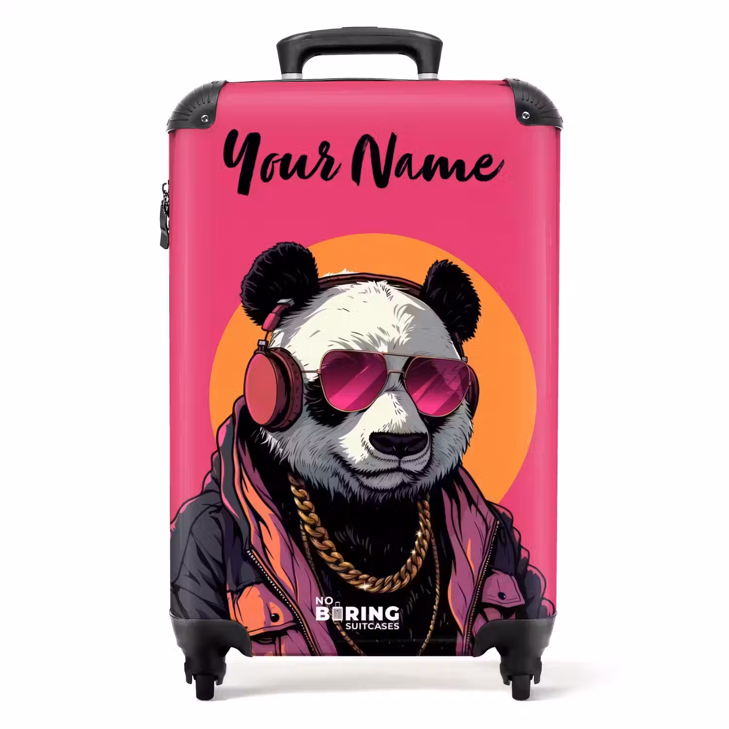 Panda met Koptelefoon, Zonnebril en Gouden Ketting NBS - Handbagage koffer - Kinderen Unisex middel -productfoto_recht