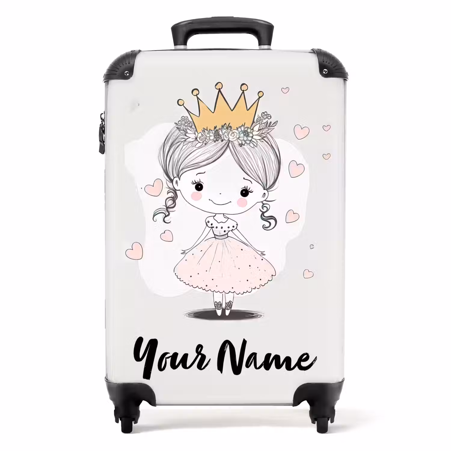 Prinses met kroon en roze hartjes NBS - Handbagage koffer - Kinderen Unisex middel -productfoto_recht