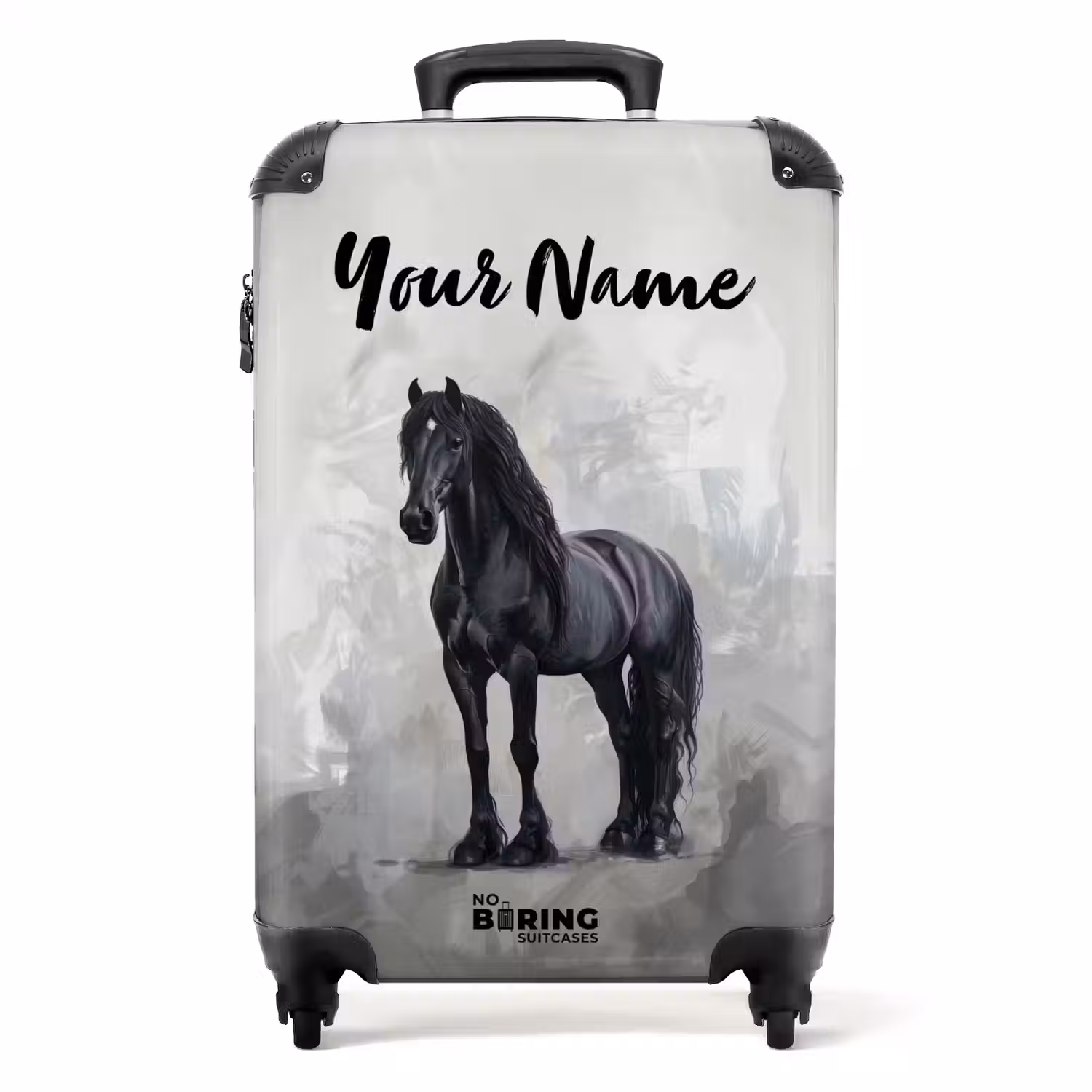 Statisch Portret van een Zwart Paard NBS - Handbagage koffer - Kinderen Unisex middel -productfoto_recht