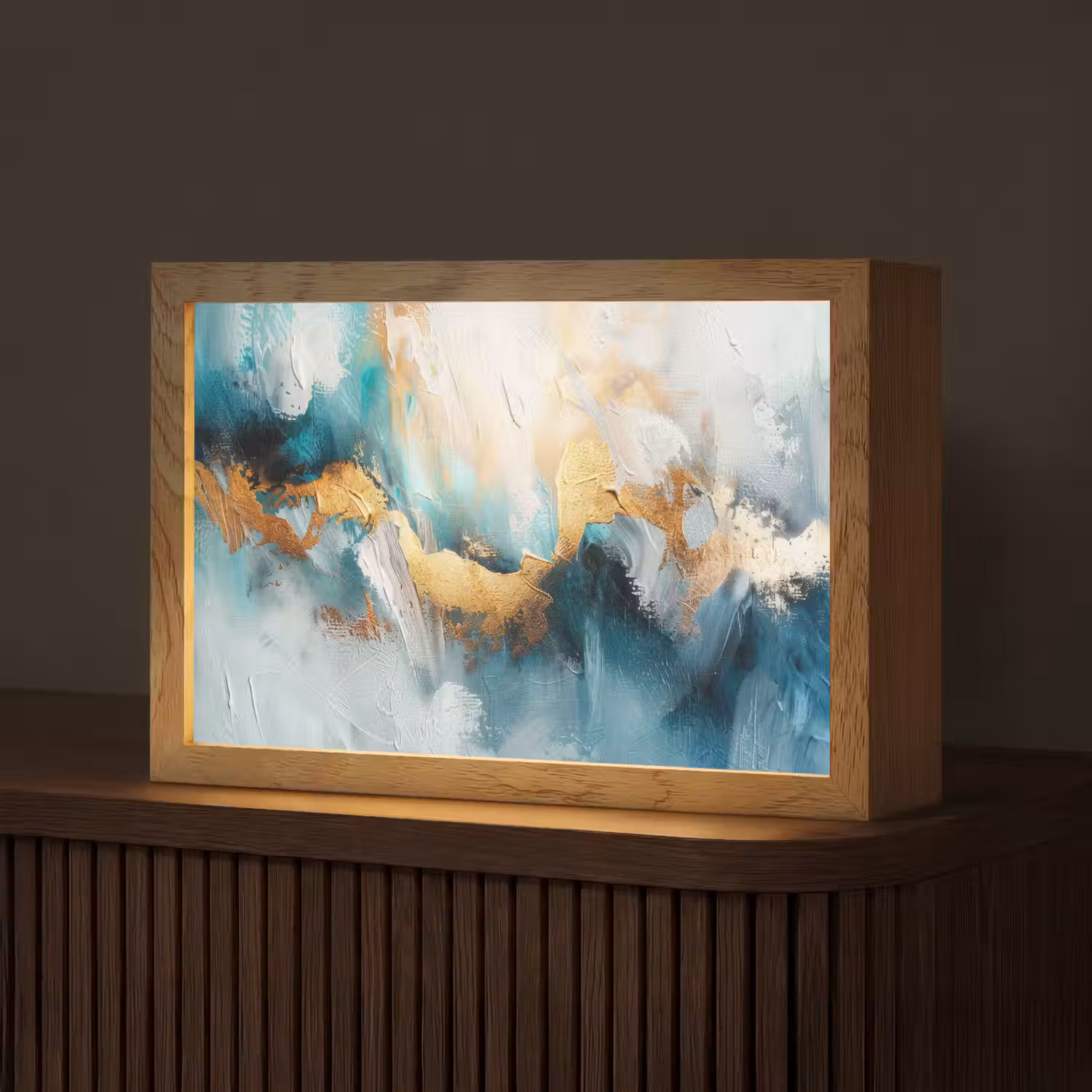 Abstract - Kunst - Gold - Blauw Light Box met kabel (Tafellamp) klein -z3d_website