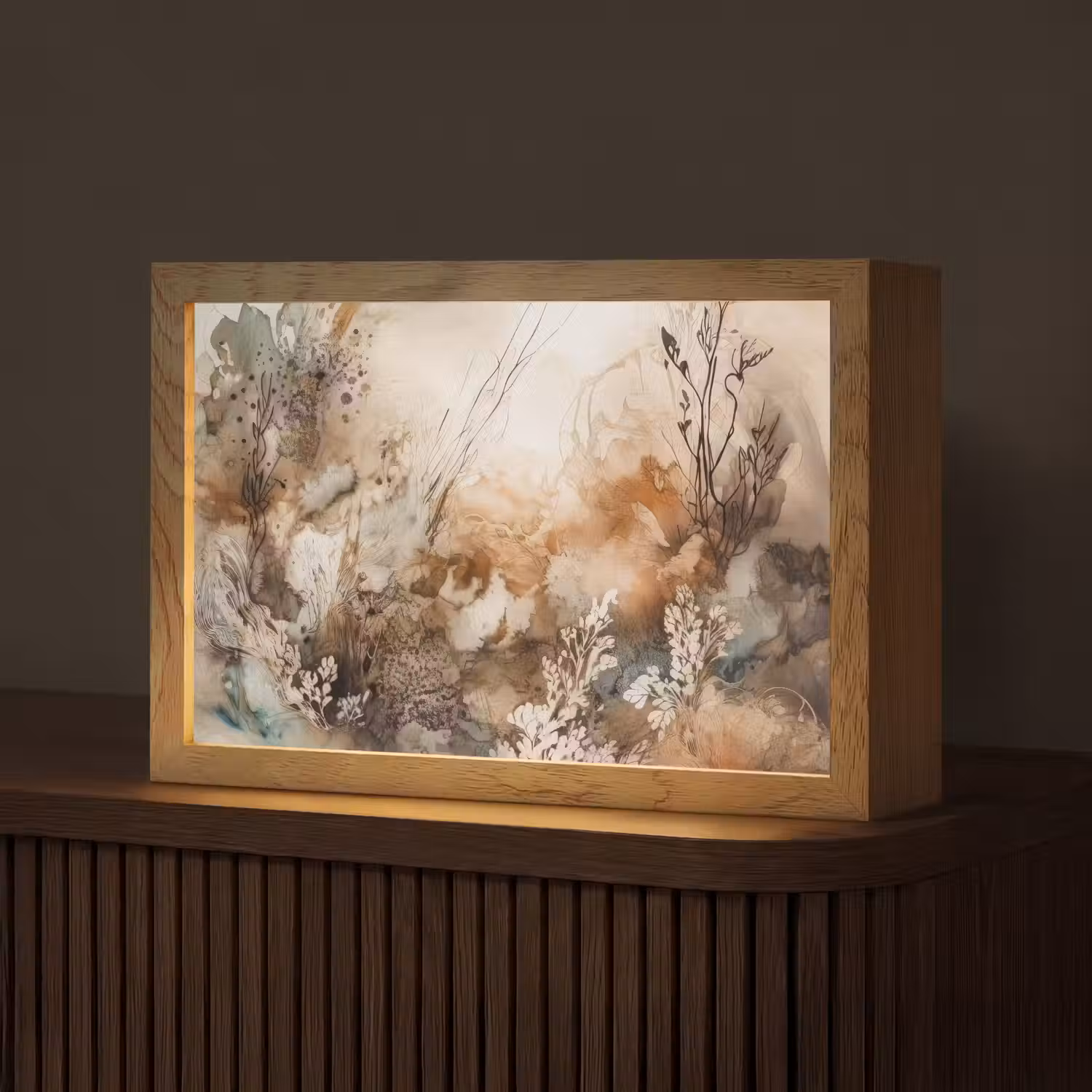 Abstract - Beige - Verf - Kunst - Natuur - Bloemen Light Box met kabel (Tafellamp) klein -z3d_website