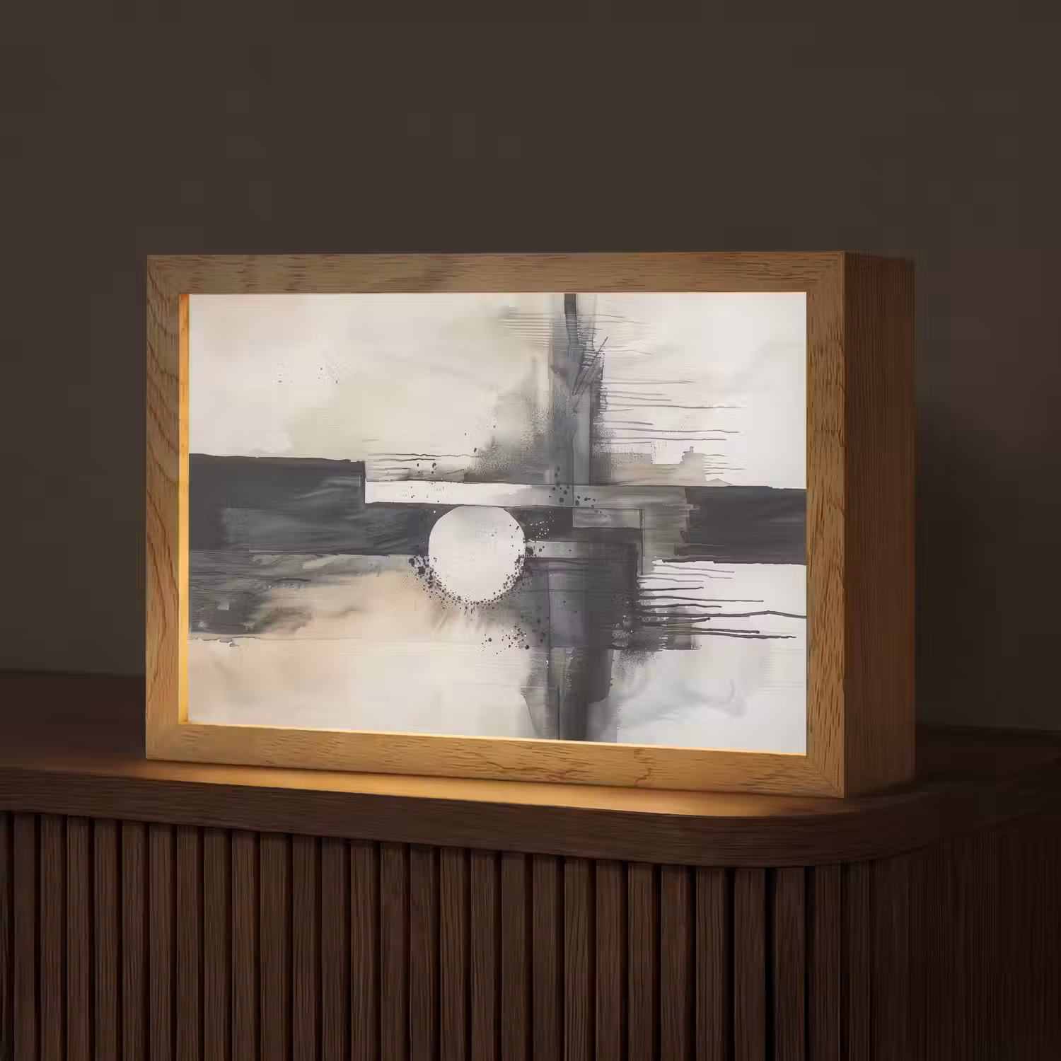 Abstract - Zwart wit - Verf - Modern Light Box met kabel (Tafellamp) klein -z3d_website