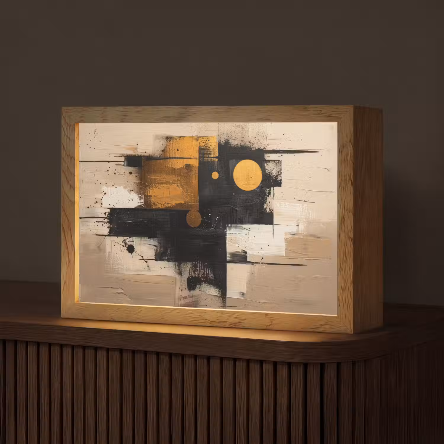 Abstract - Zwart - Goud - Modern Light Box met kabel (Tafellamp) klein -z3d_website