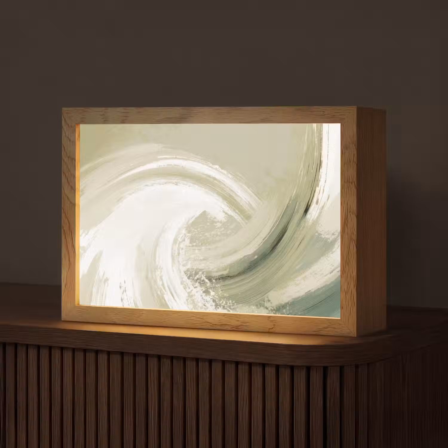Abstract - Penseelstreken - Golven - Groen Light Box met kabel (Tafellamp) klein -z3d_website