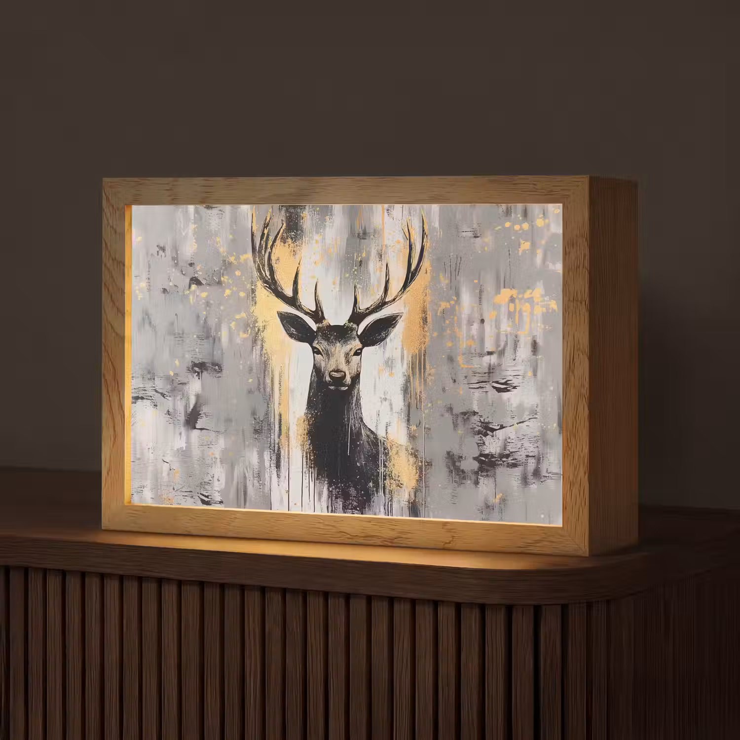 Abstract - Hert - Gewei - Goud Light Box met kabel (Tafellamp) klein -z3d_website