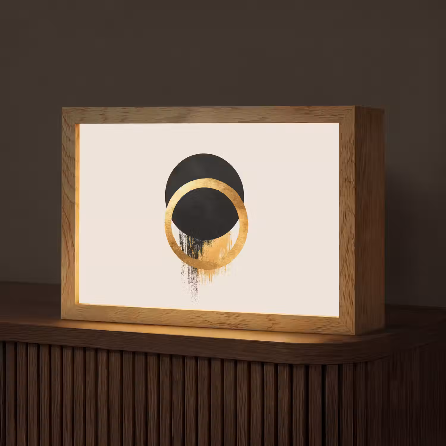 Abstract ontwerp - Zwarte cirkel - Verfvlekken Light Box met kabel (Tafellamp) klein -z3d_website