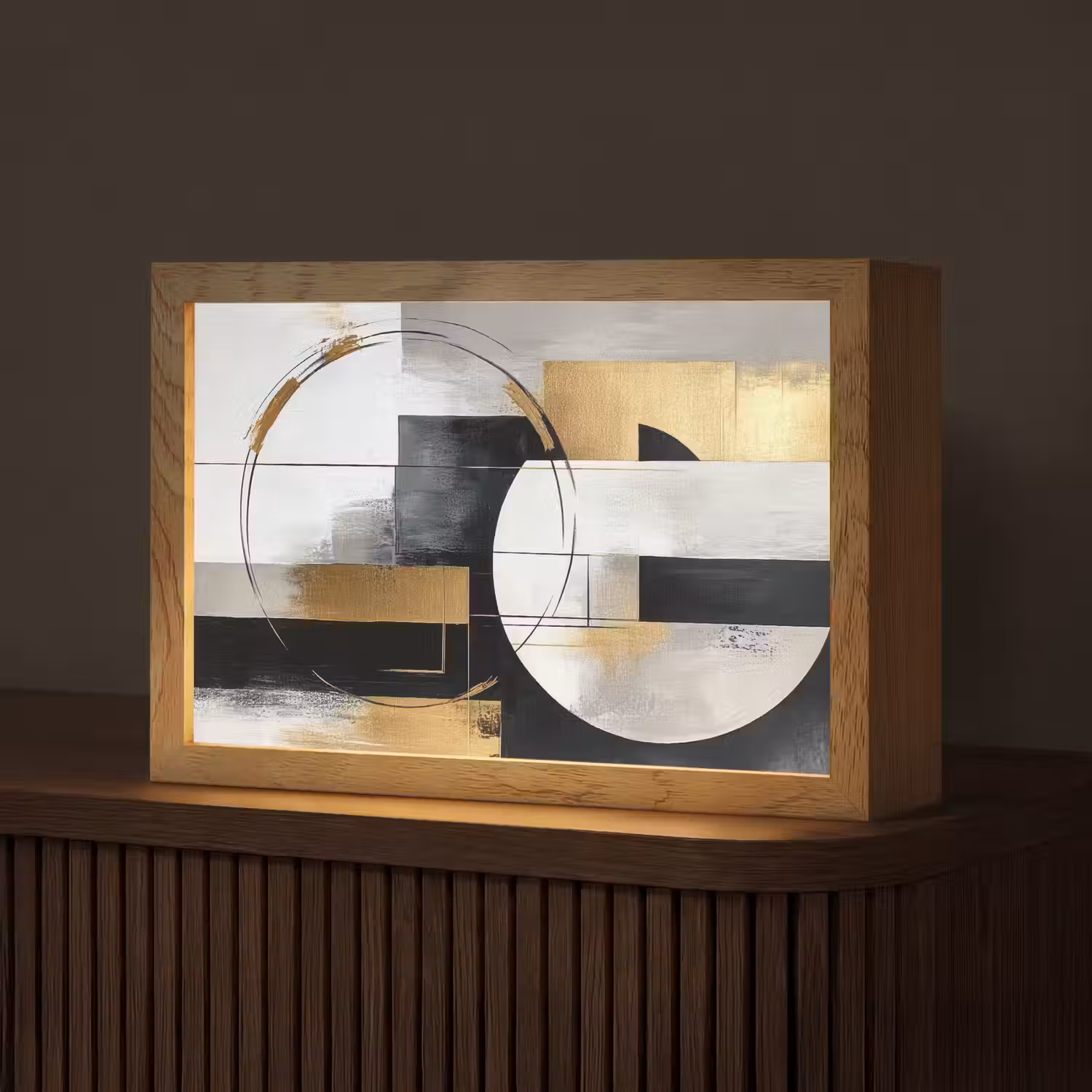 Abstract - Goud - Zilver - Vormen - Aesthetic Light Box met kabel (Tafellamp) klein -z3d_website