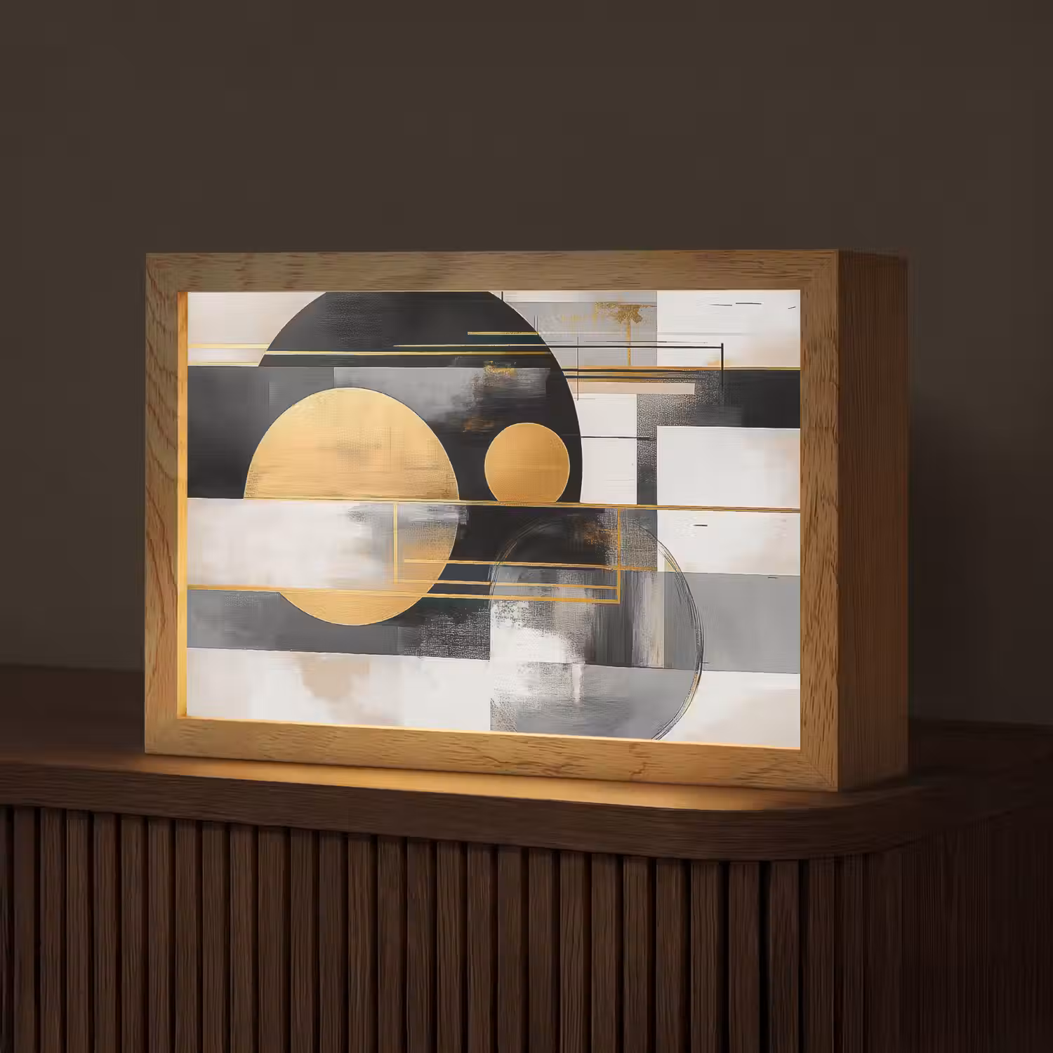 Abstract - Goud - Zilver - Vormen - Aesthetic - Modern Light Box met kabel (Tafellamp) klein -z3d_website
