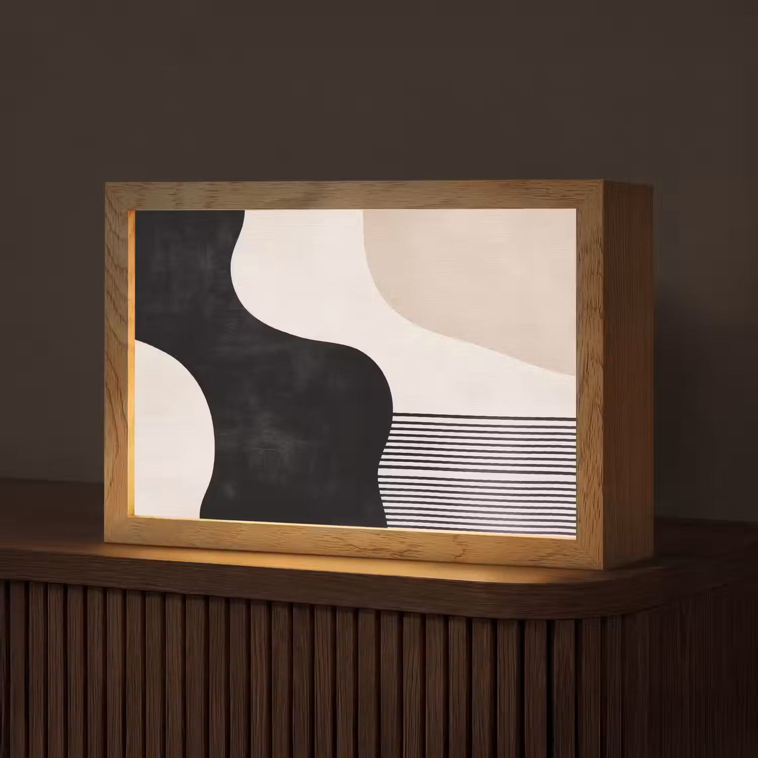 Abstract - Japandi - Beige - Modern Light Box met kabel (Tafellamp) klein -z3d_website