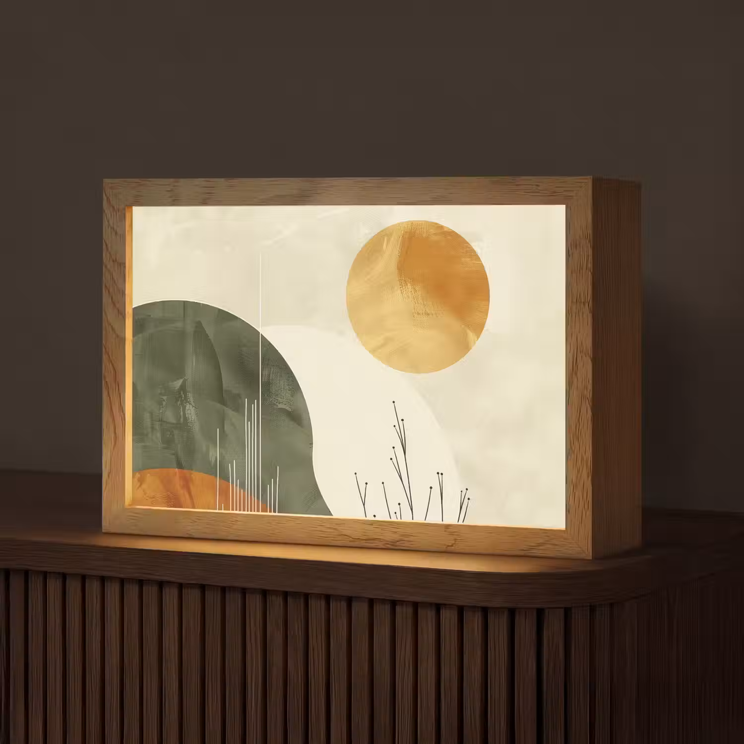 Abstract - Landschap - Zon - Kunst Light Box met kabel (Tafellamp) klein -z3d_website