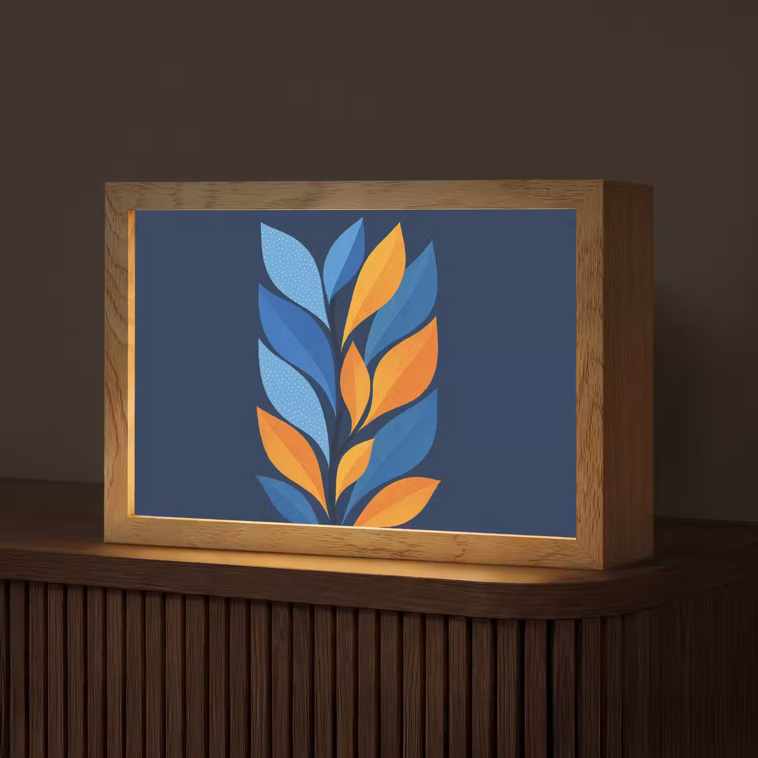 Abstract - Bladeren - Blauw Light Box met kabel (Tafellamp) klein -z3d_website
