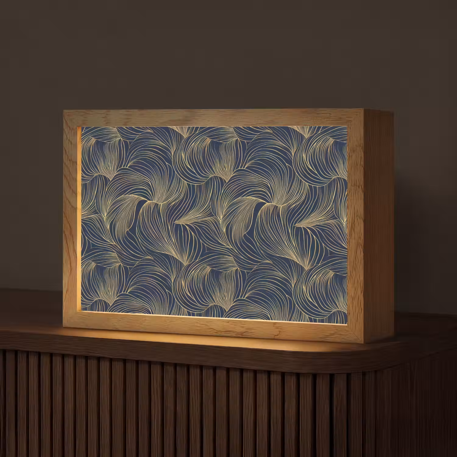 Abstract - Lijnen - Blauw - Goud Light Box met kabel (Tafellamp) klein 924 -z3d_website
