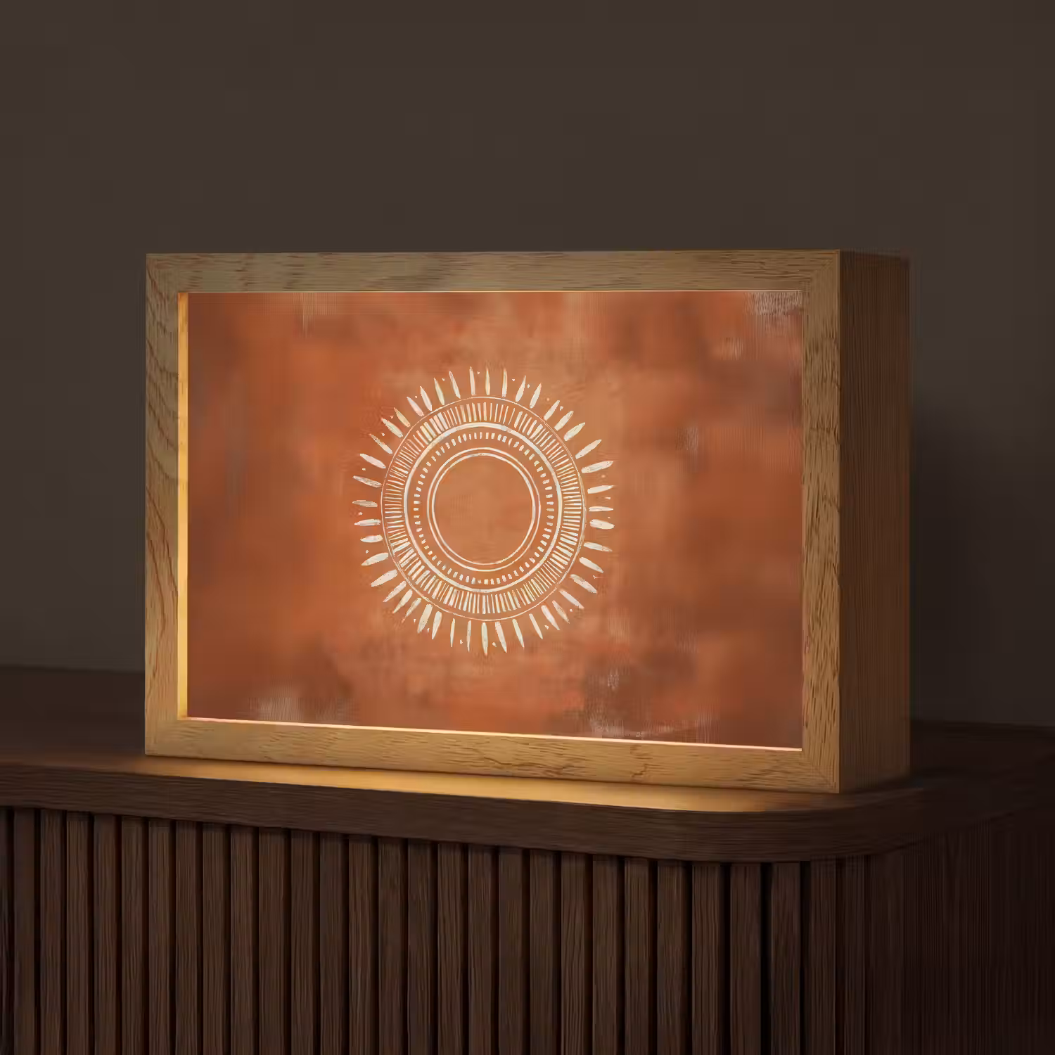 Abstract - Lijnen - Zonnestralen - Roodbruin Light Box met kabel (Tafellamp) klein -z3d_website