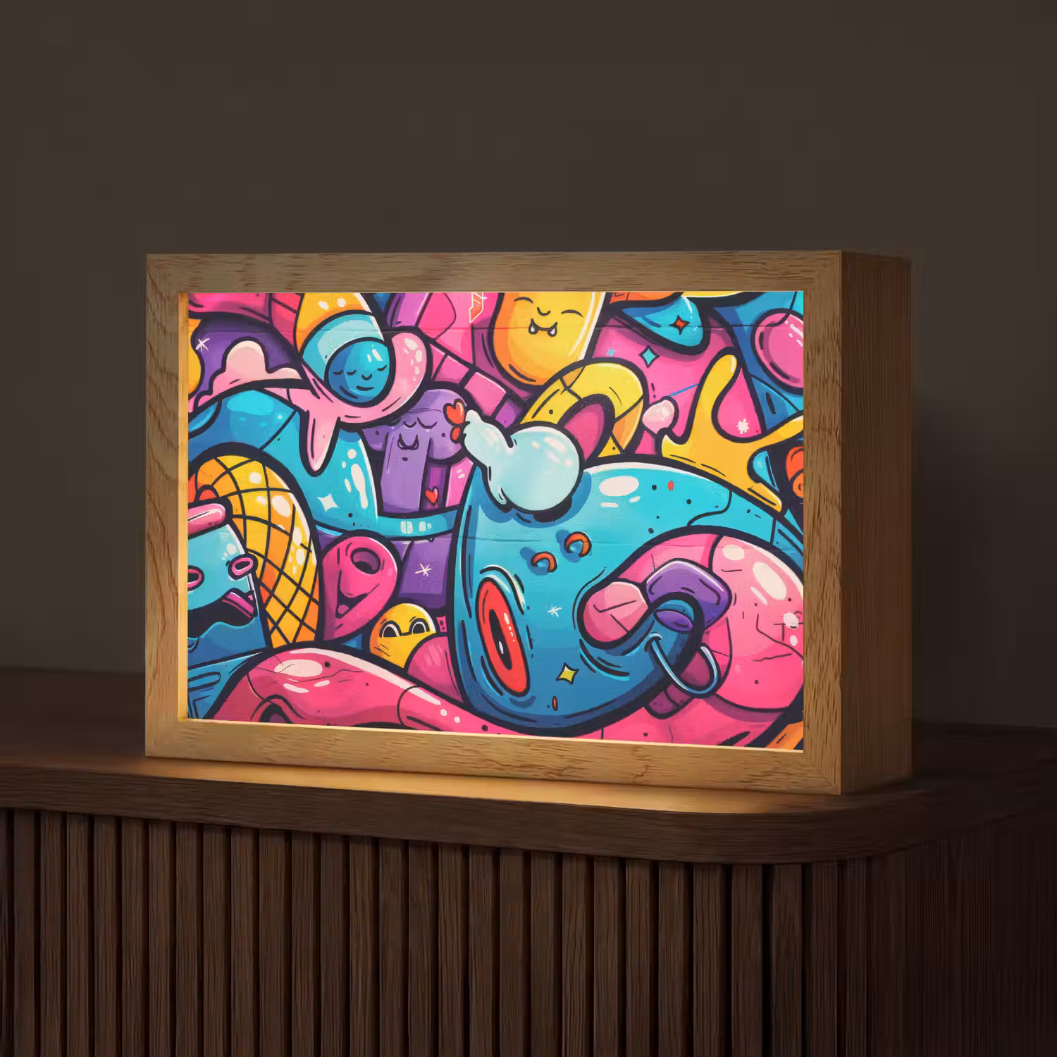 Abstract - Neon - Design - Kleurrijk - Graffiti Light Box met kabel (Tafellamp) klein -z3d_website