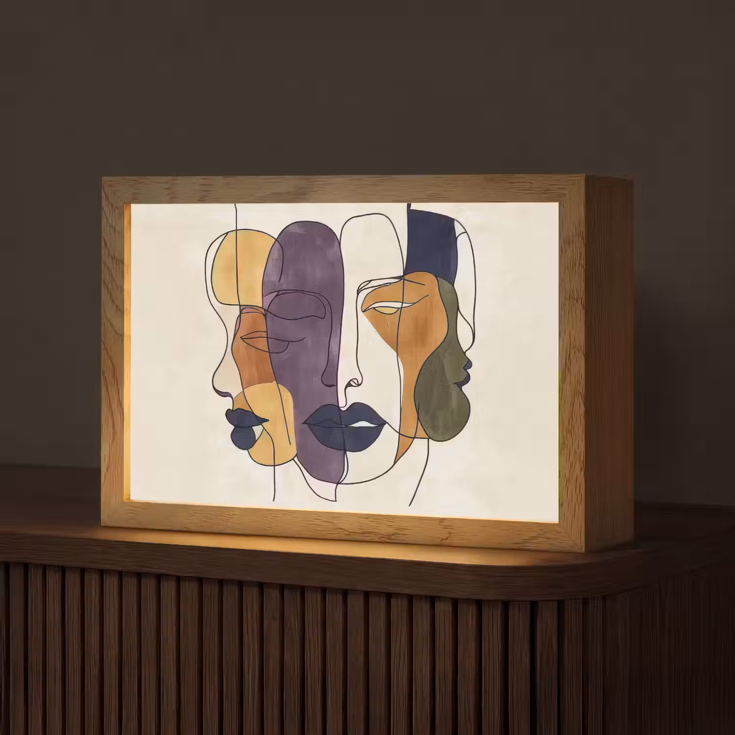 Abstract - Overlappende gezichten - Paars - Donkergroen Light Box met kabel (Tafellamp) klein -z3d_website