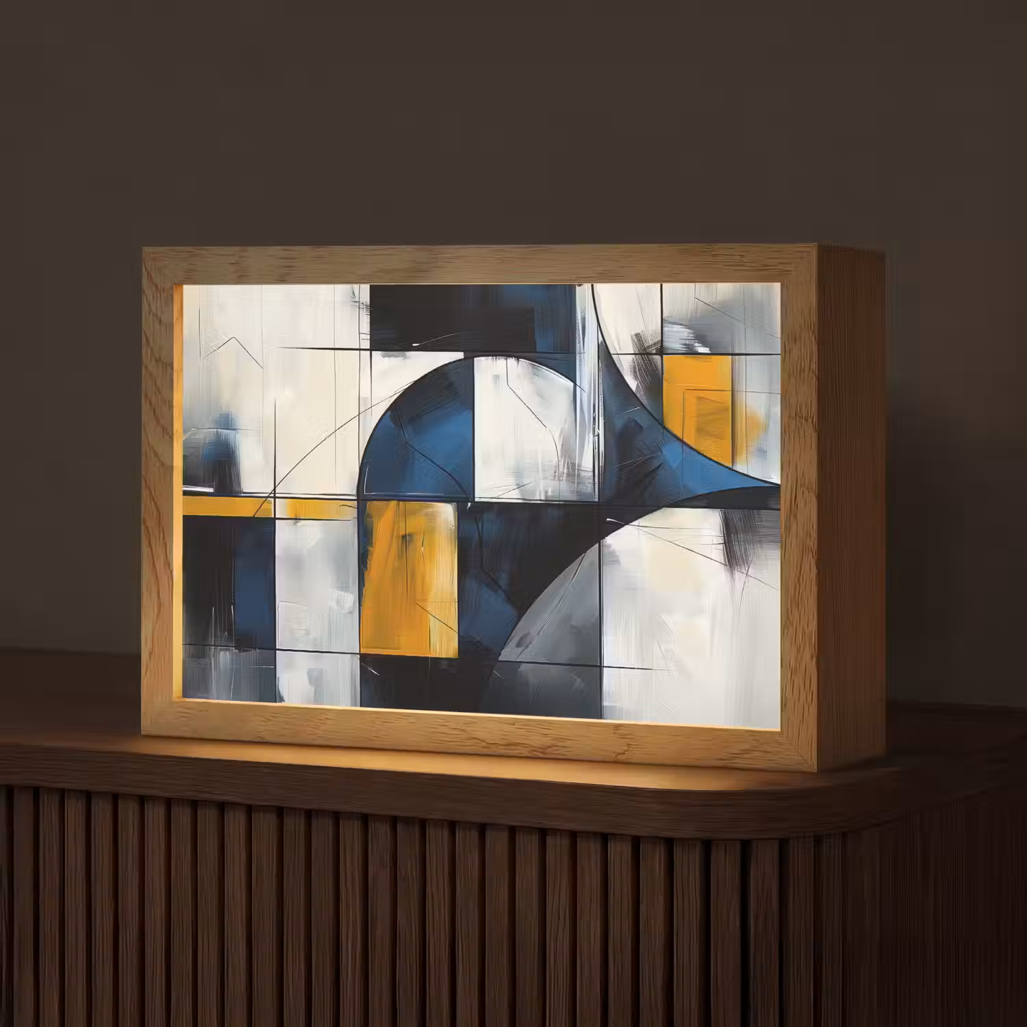 Abstract - Vormen - Goud - Blauw - Geometrisch Light Box met kabel (Tafellamp) klein -z3d_website