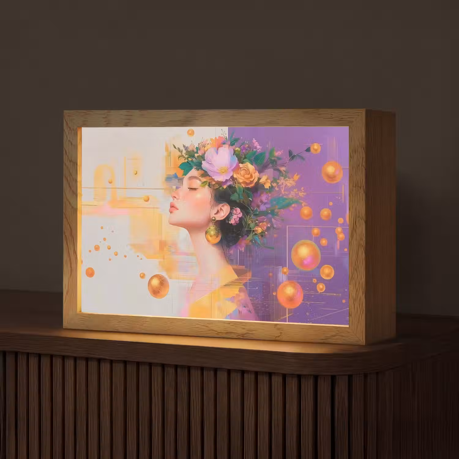 Abstract - Vrouw - Bloemenkroon - Goud Light Box met kabel (Tafellamp) klein -z3d_website