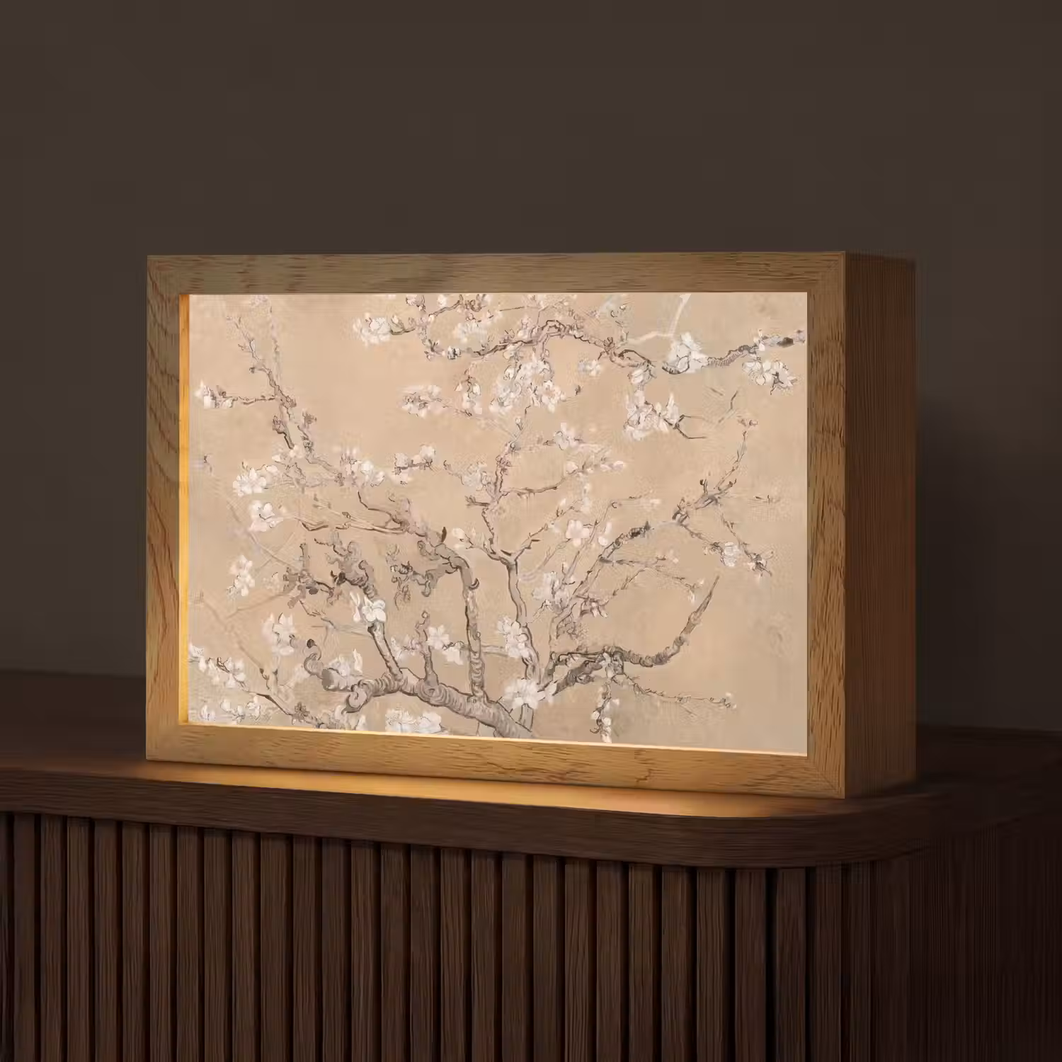 Amandelbloesem - Kunst - Van Gogh - Beige Light Box met kabel (Tafellamp) klein -z3d_website