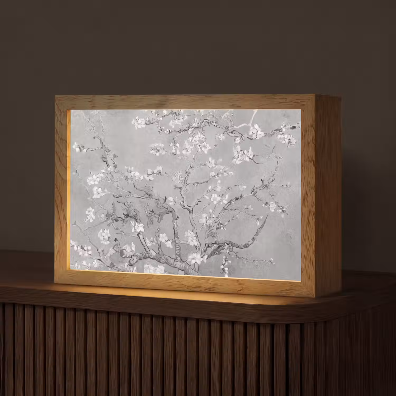Amandelbloesem - Kunst - Van Gogh - Grijs Light Box met kabel (Tafellamp) klein -z3d_website