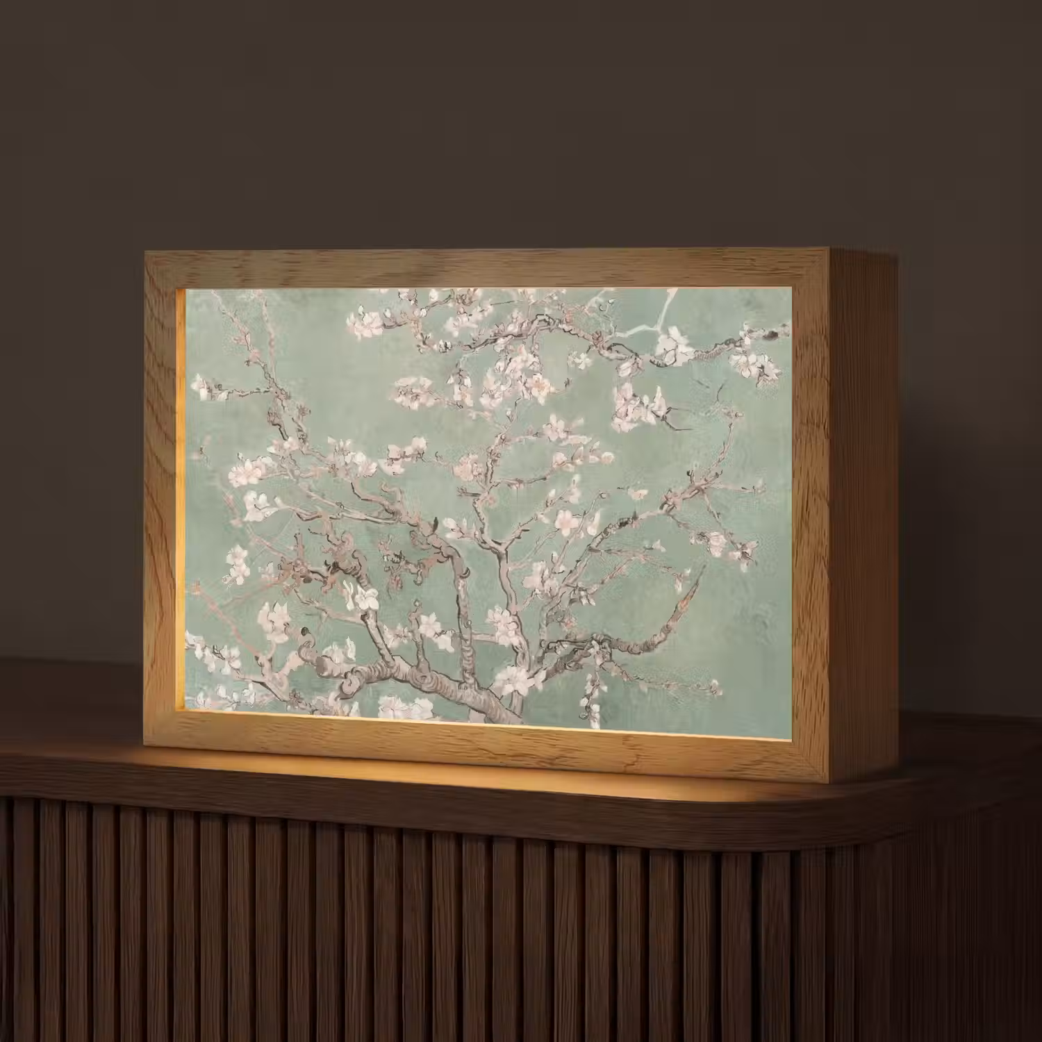 Amandelbloesem - Kunst - Van Gogh - Groen Light Box met kabel (Tafellamp) klein -z3d_website