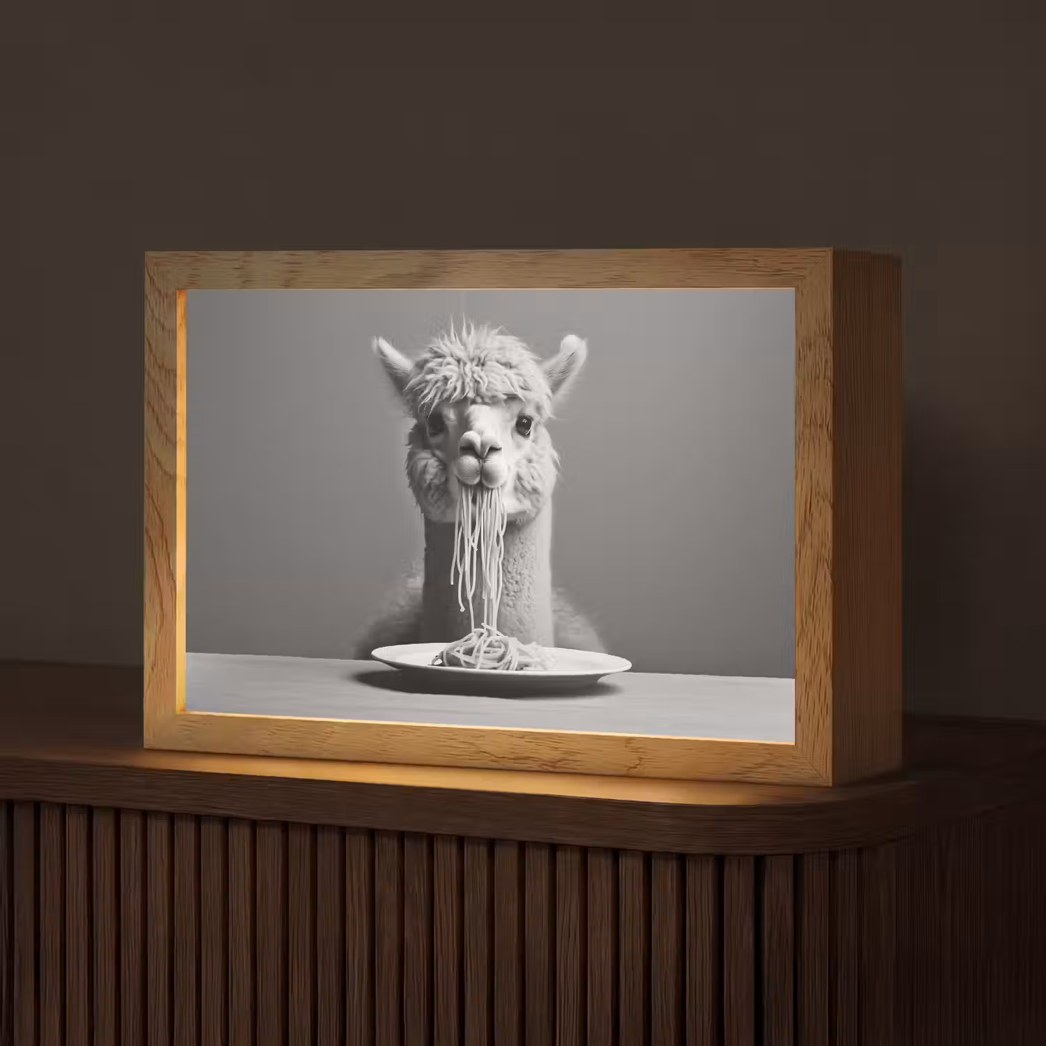 Alpaca - Pasta - Zwart - Wit - Grappig - Dieren Light Box met kabel (Tafellamp) klein -z3d_website