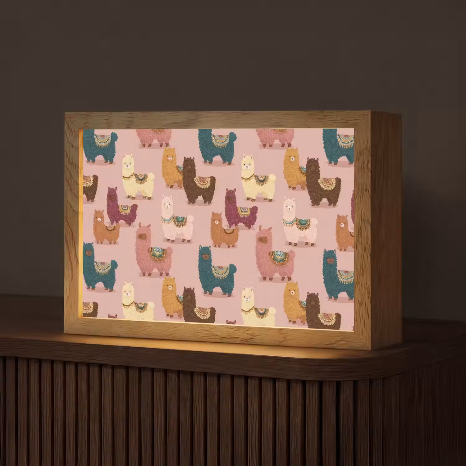 Alpaca's - Patroon - Kleurrijk Light Box met kabel (Tafellamp) klein 924 -z3d_website