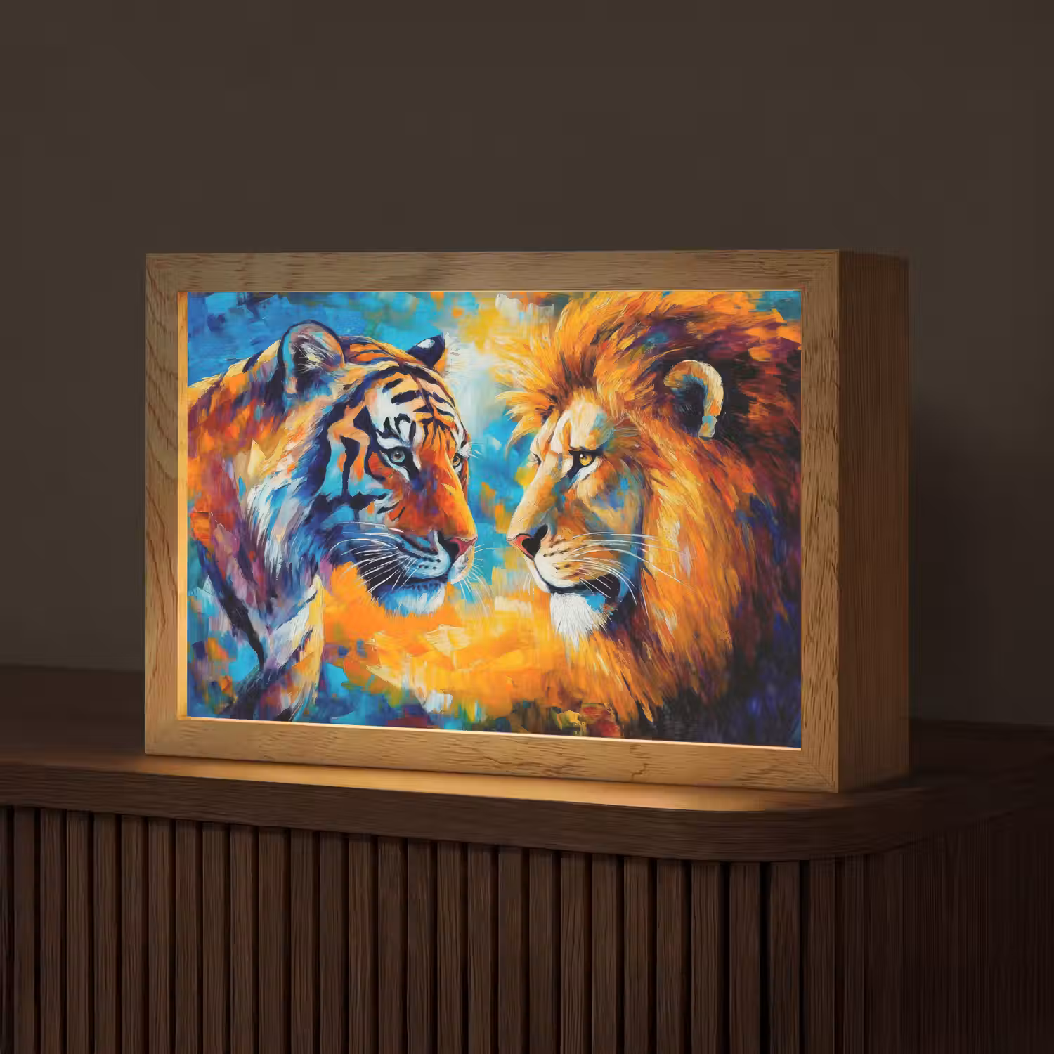 Dieren - Kunst - Leeuw - Tijger Light Box met kabel (Tafellamp) klein -z3d_website