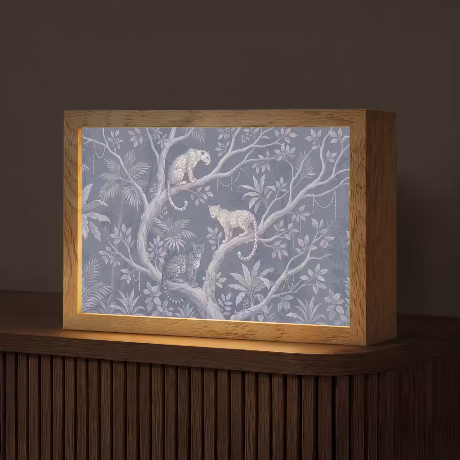 Dieren - Jungle - Illustratie - Bomen - Blauw Light Box met kabel (Tafellamp) klein -z3d_website