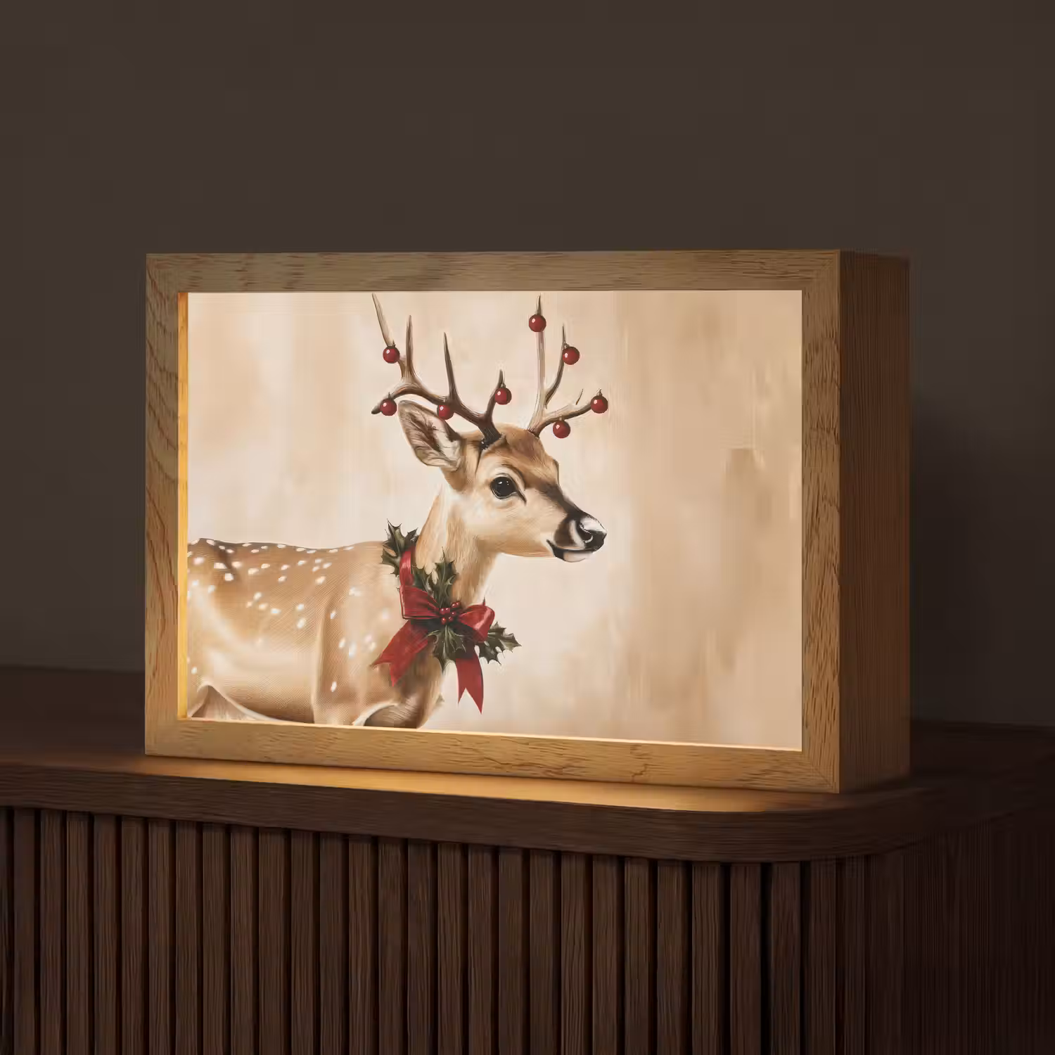 Gewei - Kerst - Rendier - Rood Light Box met kabel (Tafellamp) klein -z3d_website