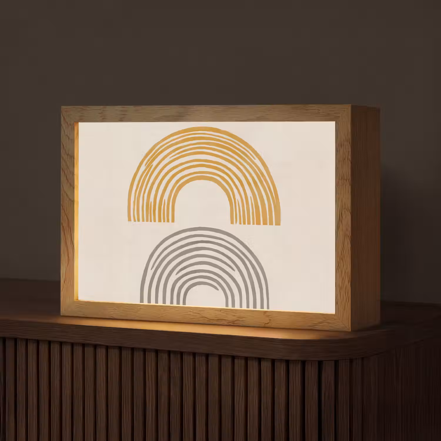 Bogen - Lijnen - Oranje - Minimalistisch Light Box met kabel (Tafellamp) klein -z3d_website