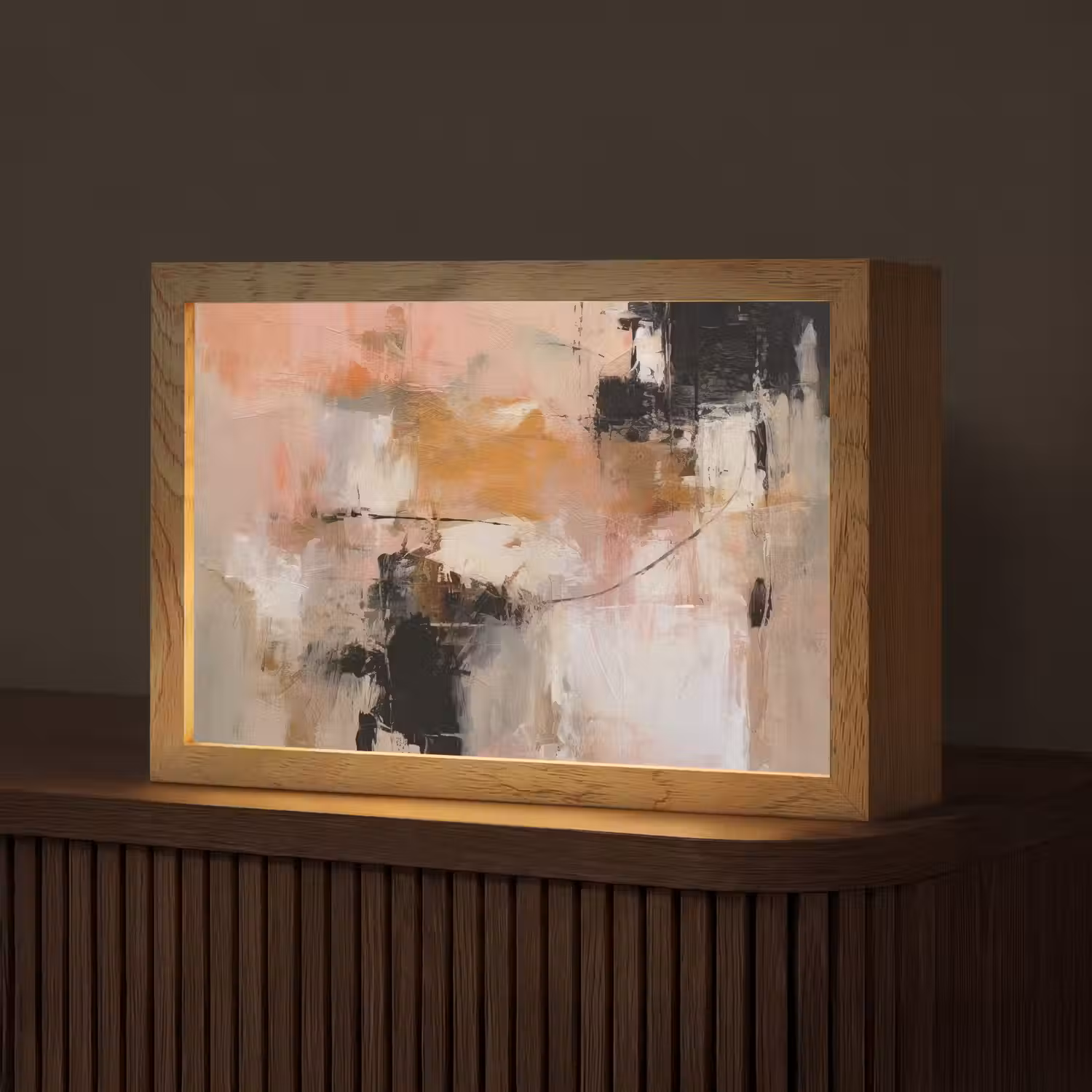 Kunst - Abstract - Beige - Verf Light Box met kabel (Tafellamp) klein -z3d_website