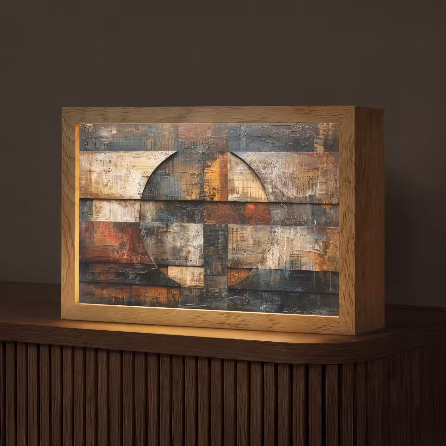 Kunst - Bruin - Abstract - Hout motief Light Box met kabel (Tafellamp) klein -z3d_website