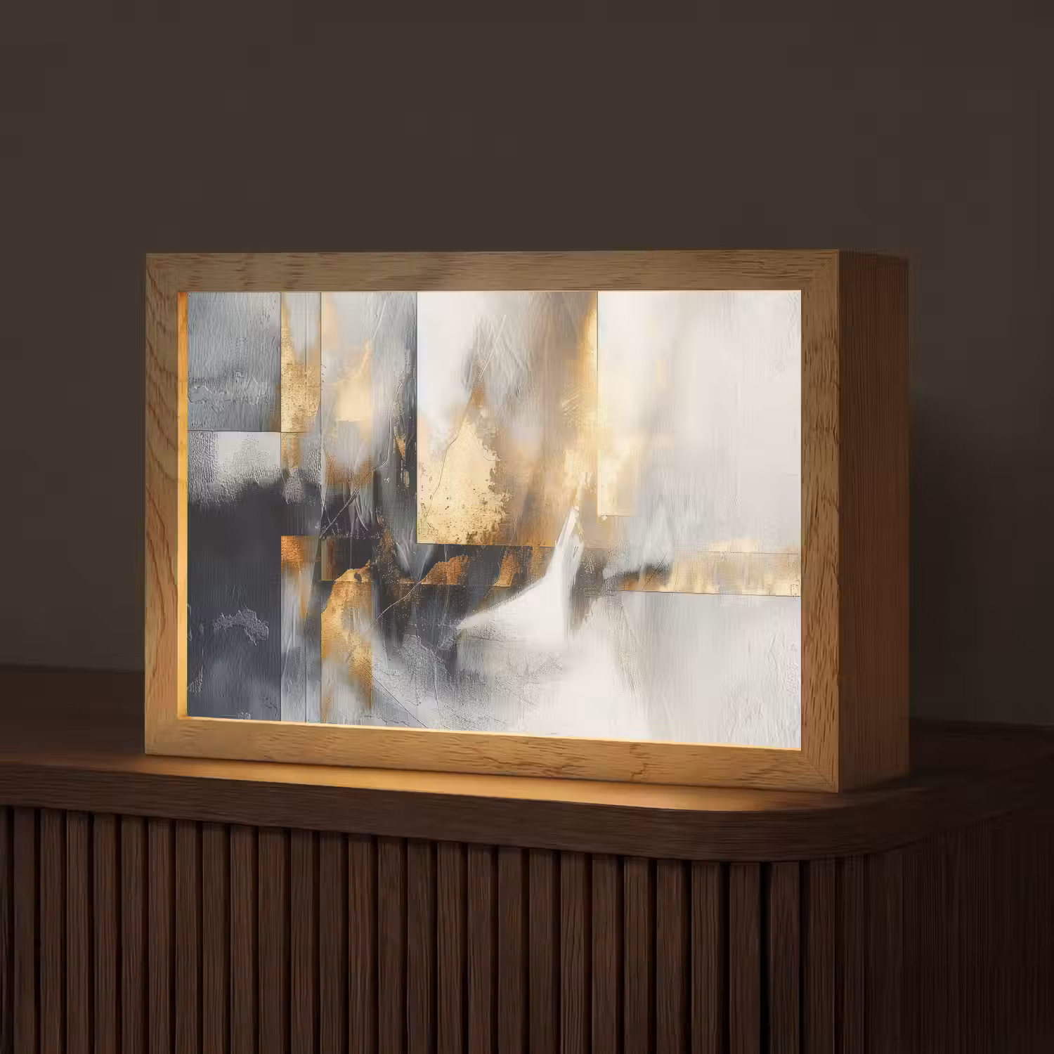 Kunst - Goud - Zilver - Abstract Light Box met kabel (Tafellamp) klein -z3d_website