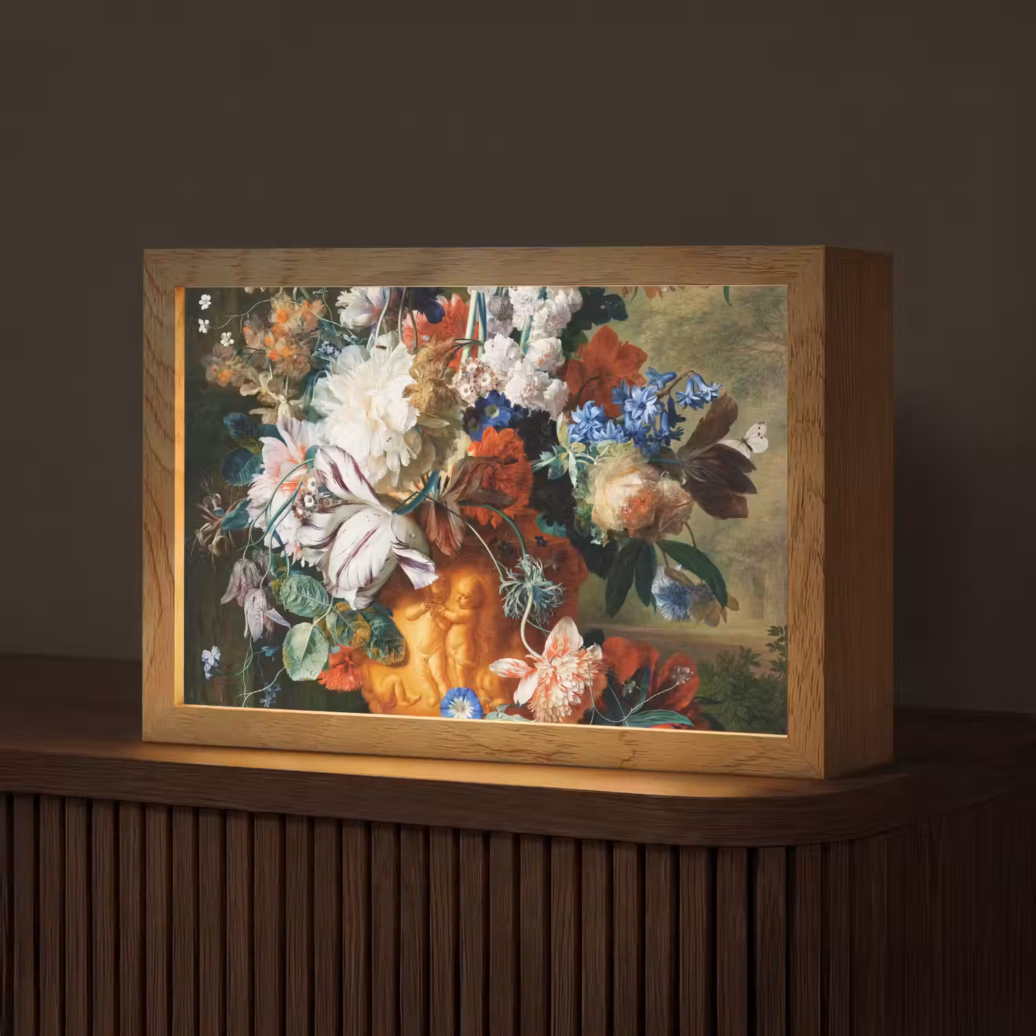 Kunst - Oude meesters - Boeket bloemen in een urn Light Box met kabel (Tafellamp) klein -z3d_website