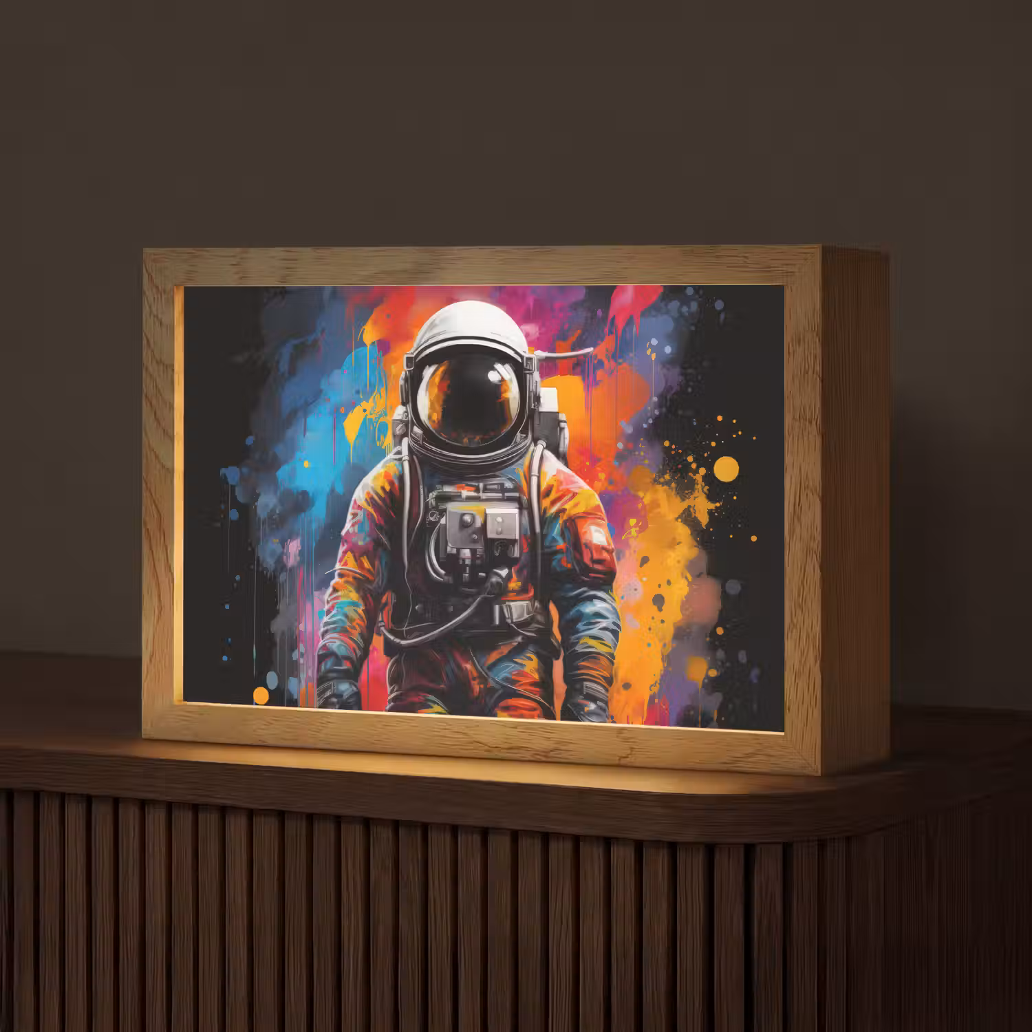 Astronaut - Graffiti - Zwart - Kleuren Light Box met kabel (Tafellamp) klein -z3d_website