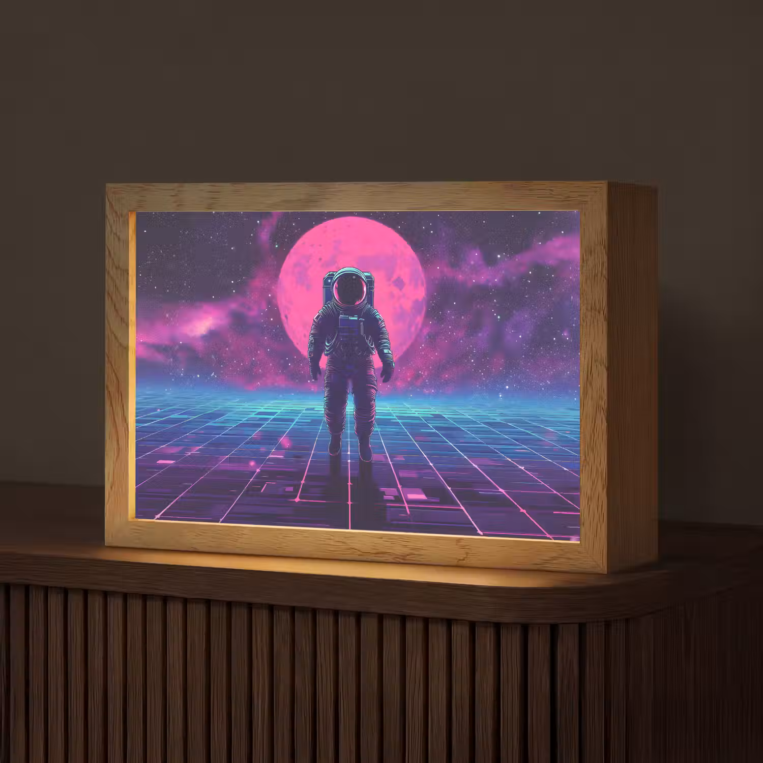 Astronaut - Maan - Roze - Sterrennevels Light Box met kabel (Tafellamp) klein -z3d_website