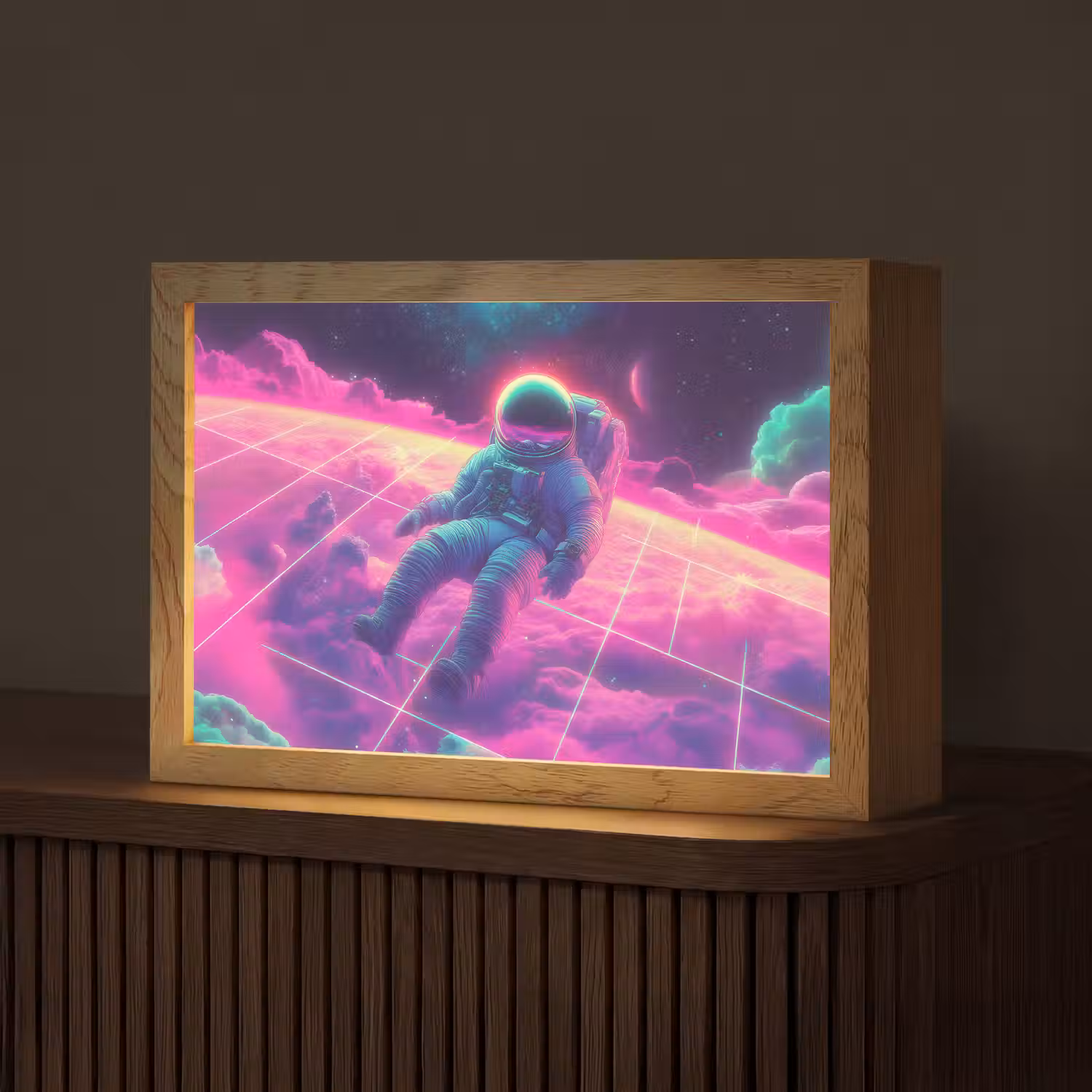 Astronaut - Neon - Roze - Wolken Light Box met kabel (Tafellamp) klein -z3d_website