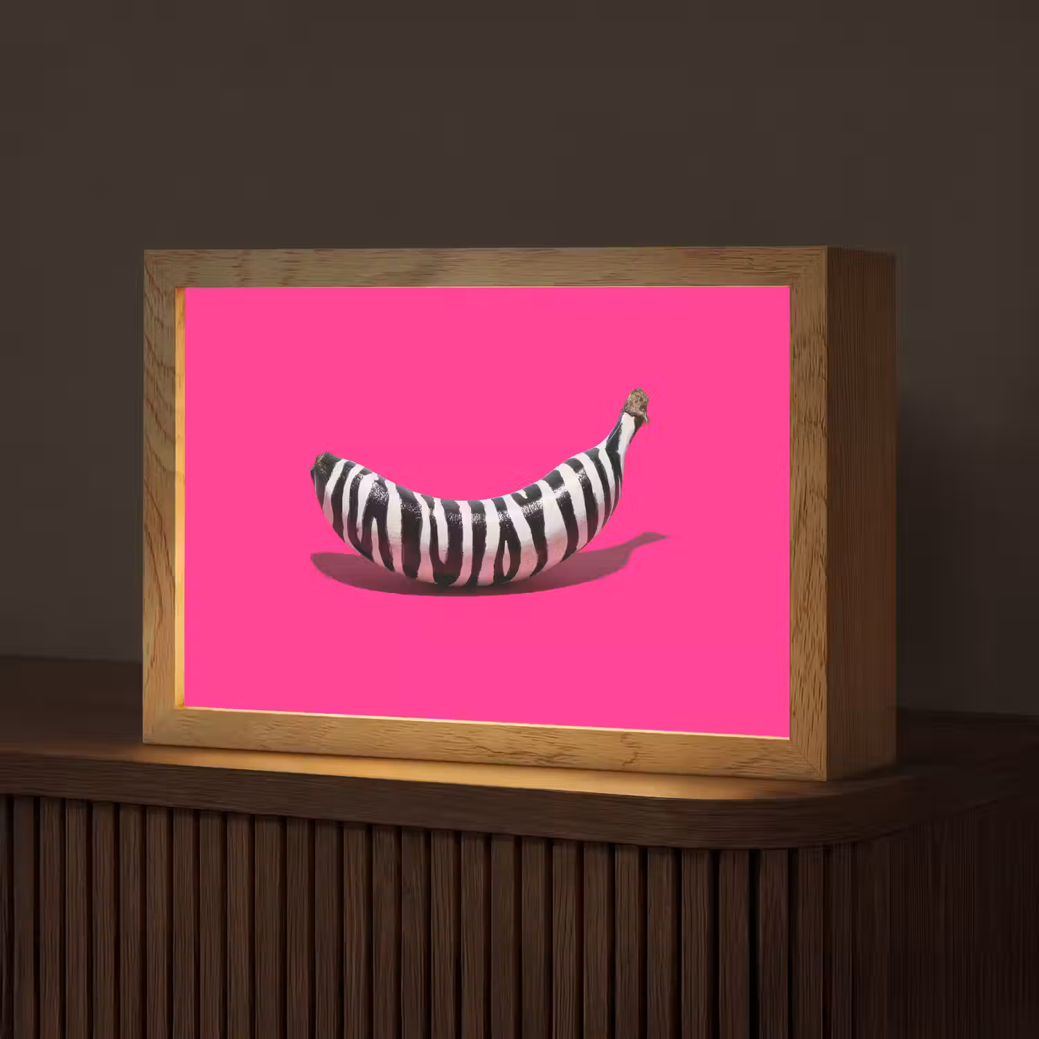 Banaan - Zebraprint - Roze Light Box met kabel (Tafellamp) klein -z3d_website