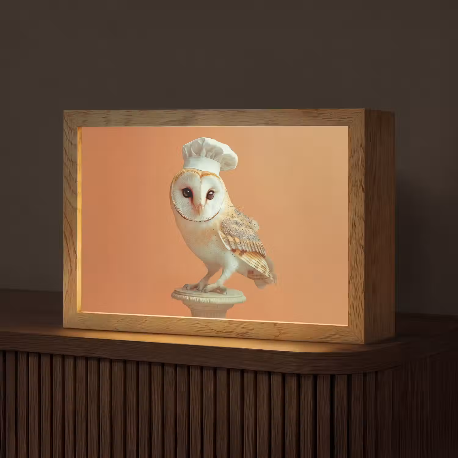 Kerkuil - Koksmuts - Oranje - Vogel Light Box met kabel (Tafellamp) klein -z3d_website
