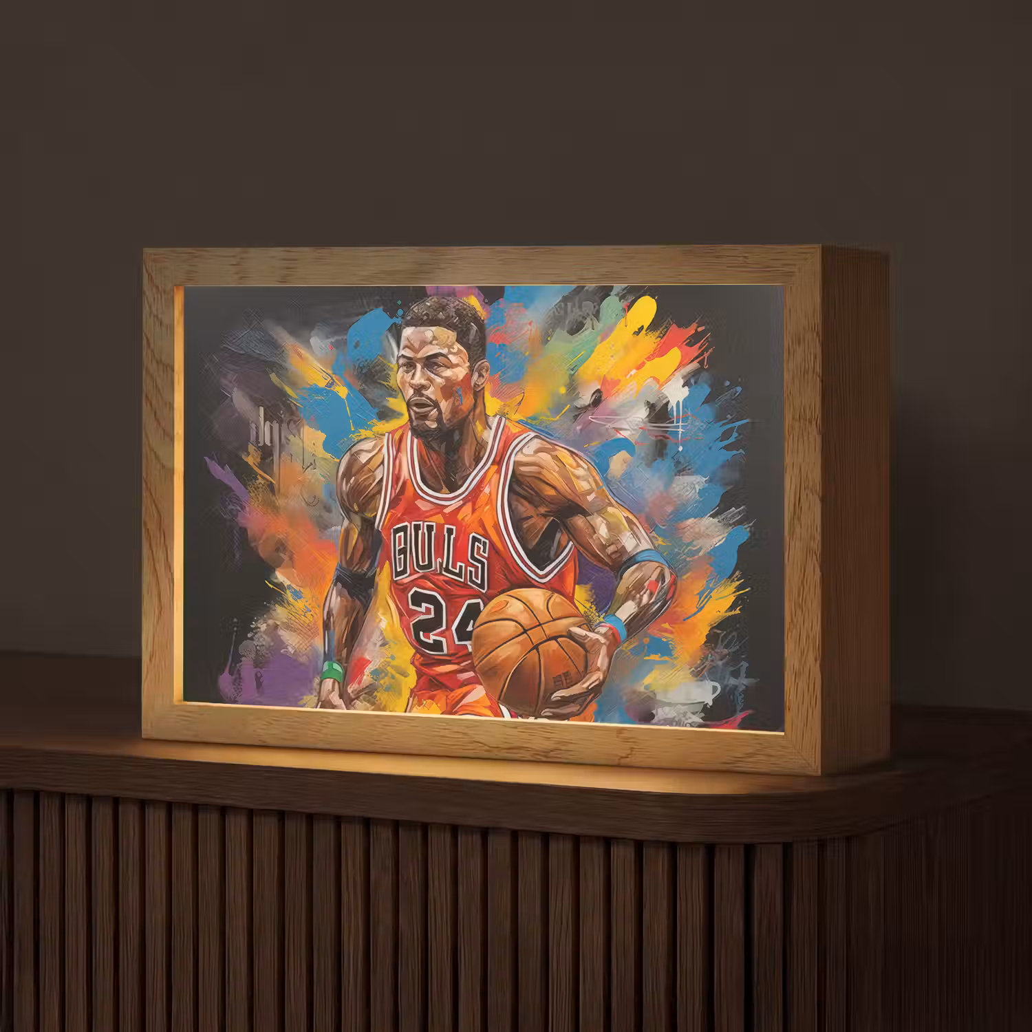 Basketbal - Verf - Kleuren - Rood Light Box met kabel (Tafellamp) klein -z3d_website