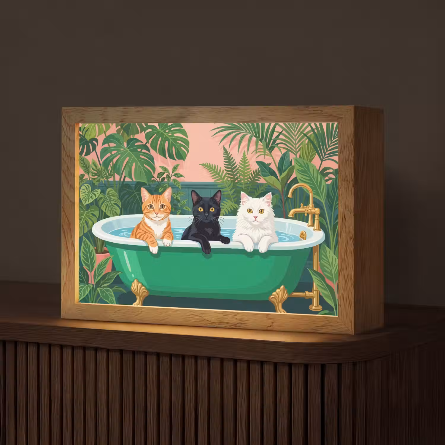 Badkamer - Kattenparade - Kleurrijk Light Box met kabel (Tafellamp) klein -z3d_website