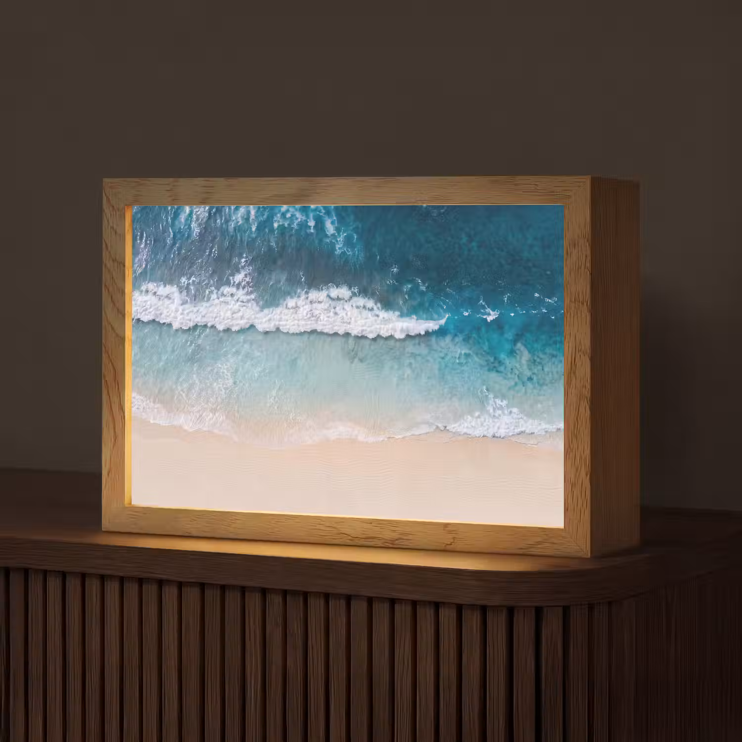 Strand - Zee - Golven - Natuur - Blauw Light Box met kabel (Tafellamp) klein -z3d_website