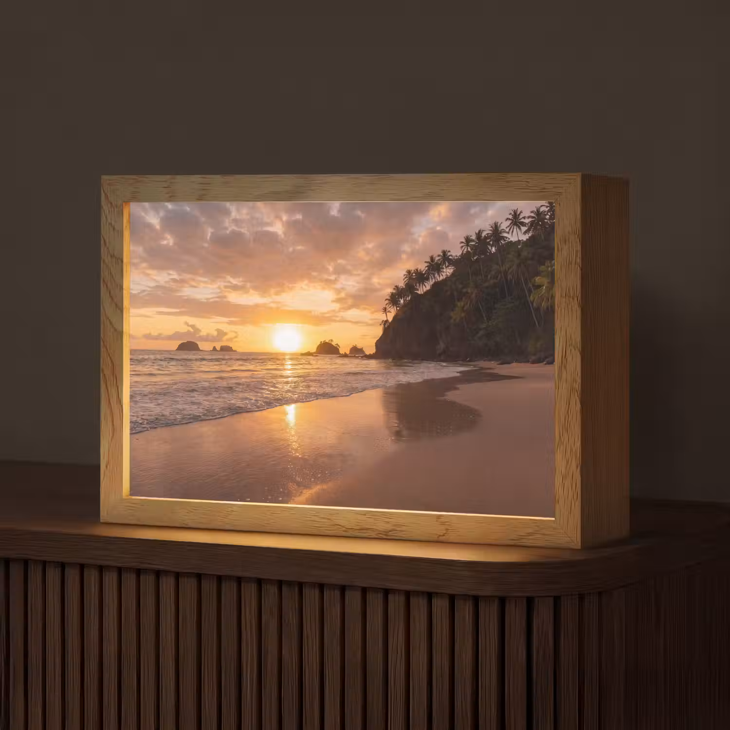 Strand - Zonsondergang - Natuur - Tropisch - Oranje Light Box met kabel (Tafellamp) klein -z3d_website