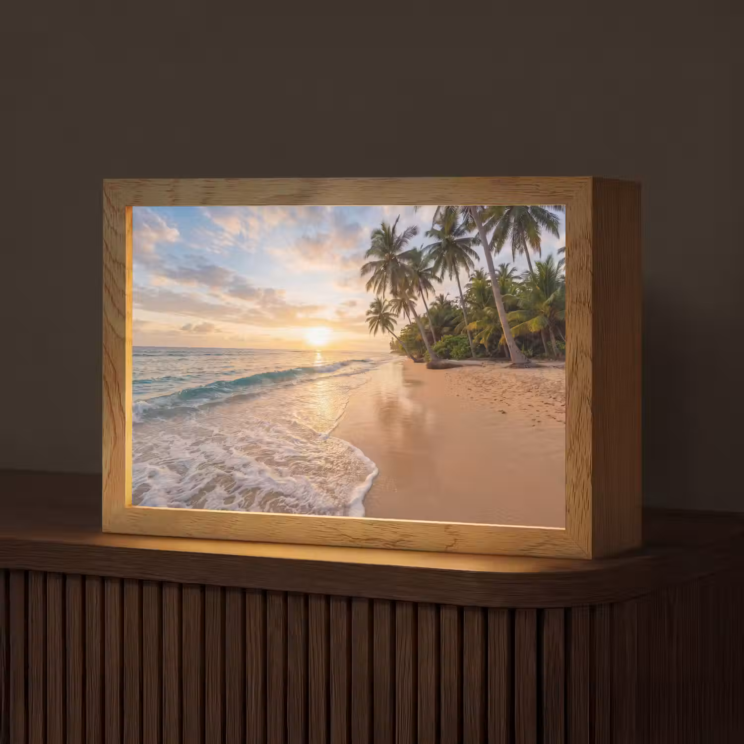 Strand - Zonsondergang - Tropisch - Natuur - Goud Light Box met kabel (Tafellamp) klein -z3d_website