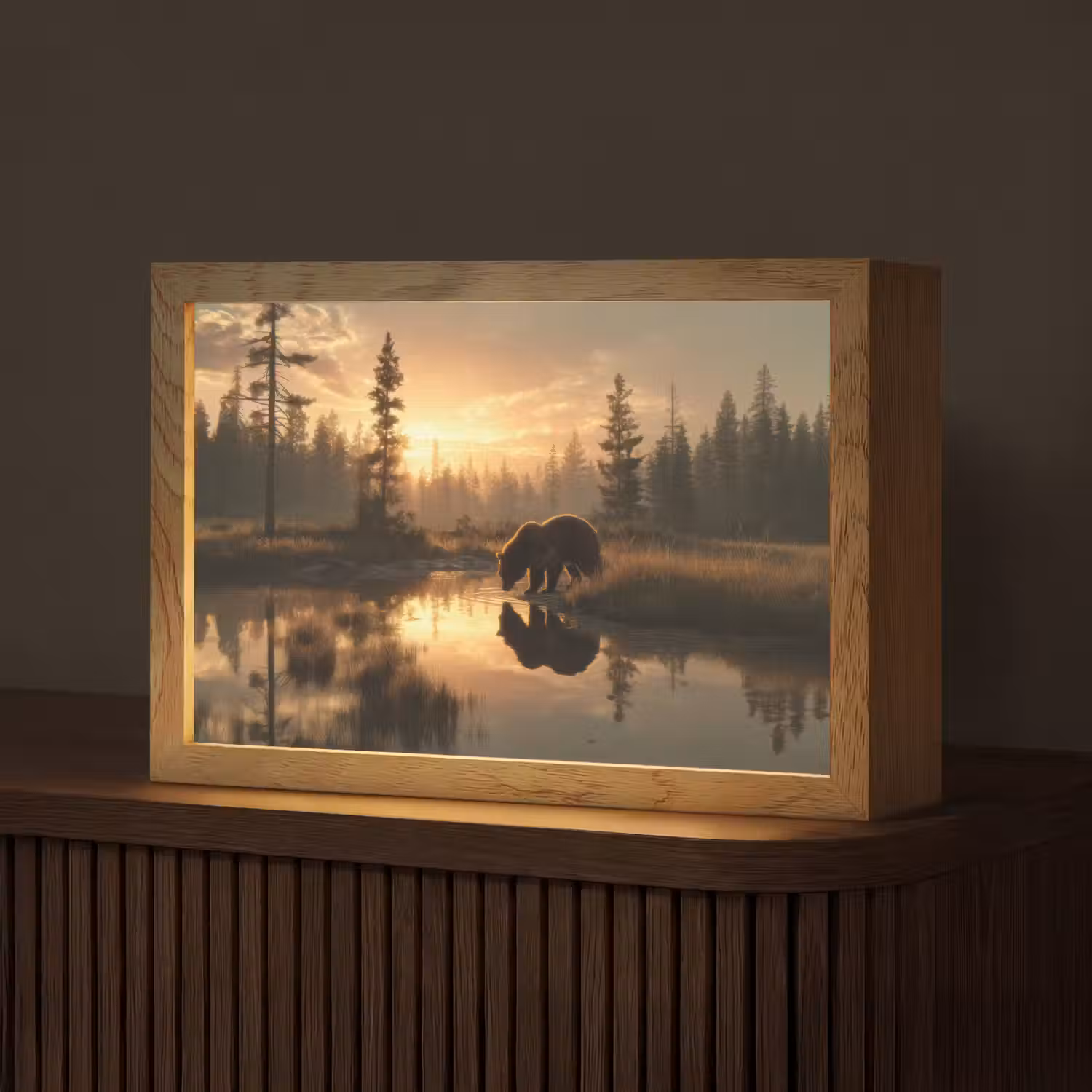Beer - water - Bos - Ochtendlicht Light Box met kabel (Tafellamp) klein -z3d_website