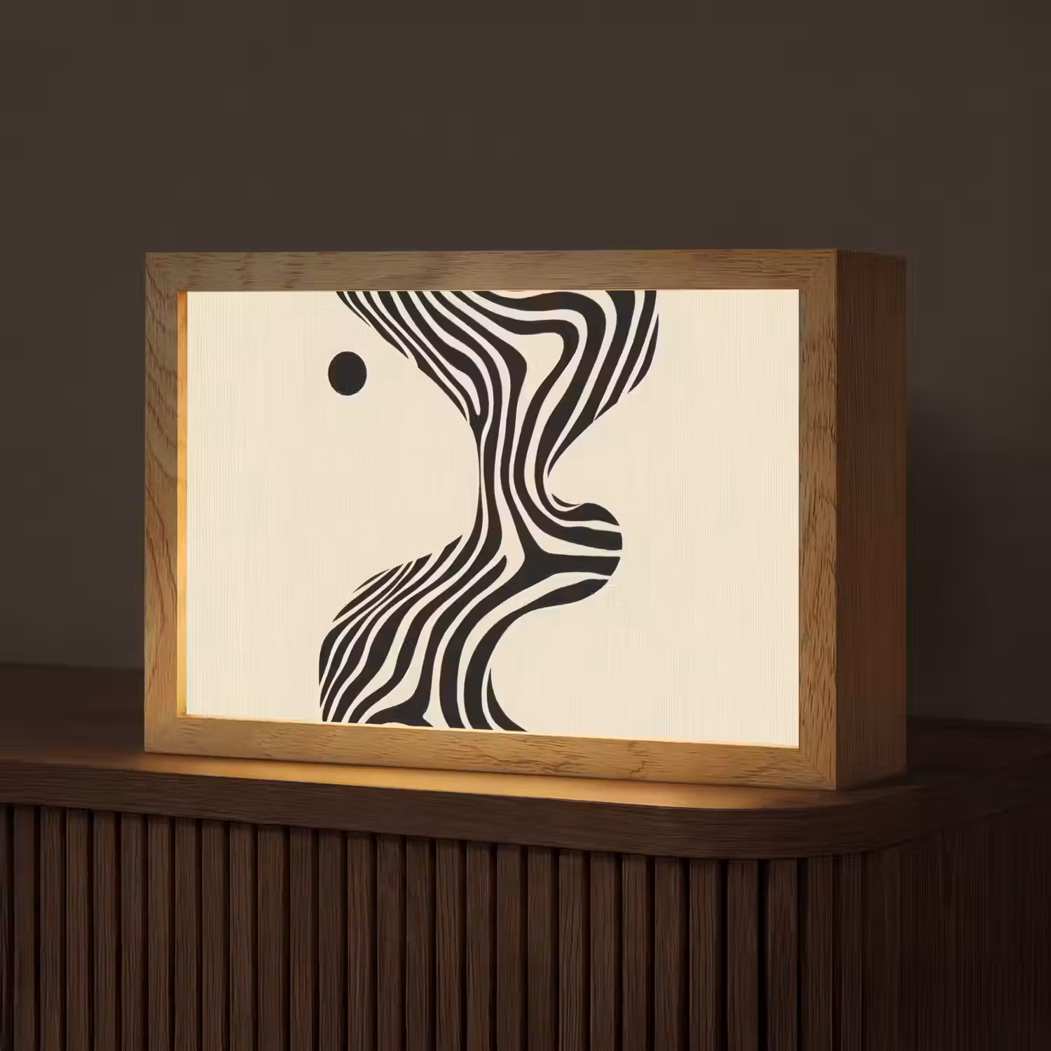 Beige - Lijnen - Golvend - Abstract Light Box met kabel (Tafellamp) klein -z3d_website