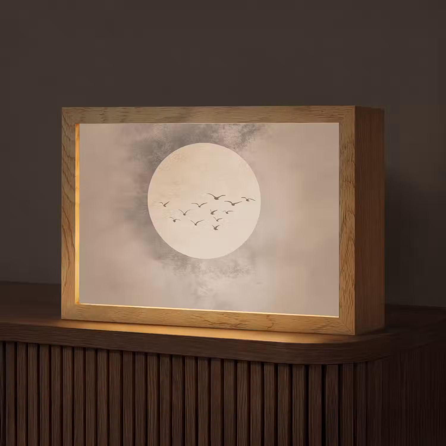 Vogel - Beige - Japandi Light Box met kabel (Tafellamp) klein -z3d_website
