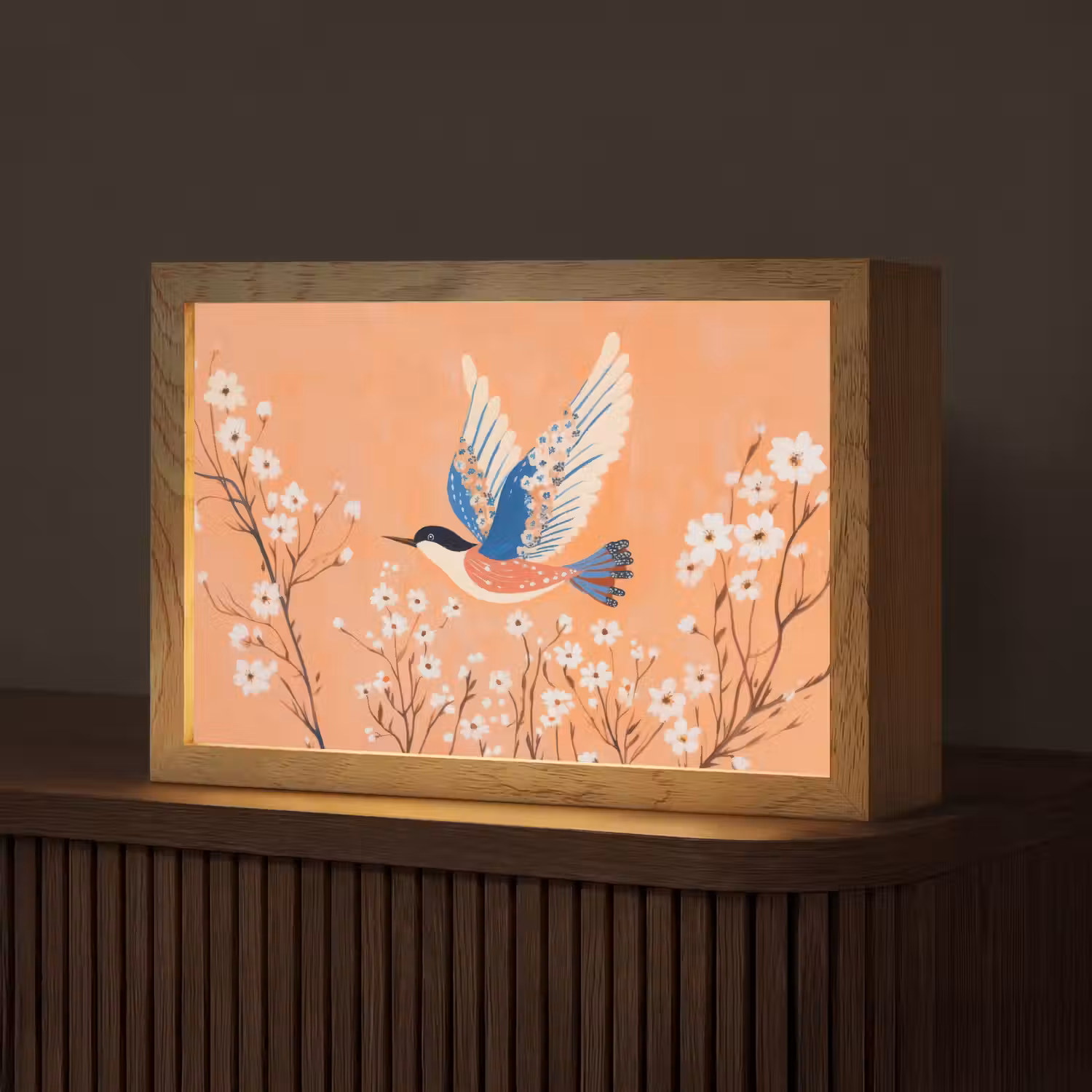Vogel - Bloesemtakken - Warm - Kleurrijk Light Box met kabel (Tafellamp) klein -z3d_website