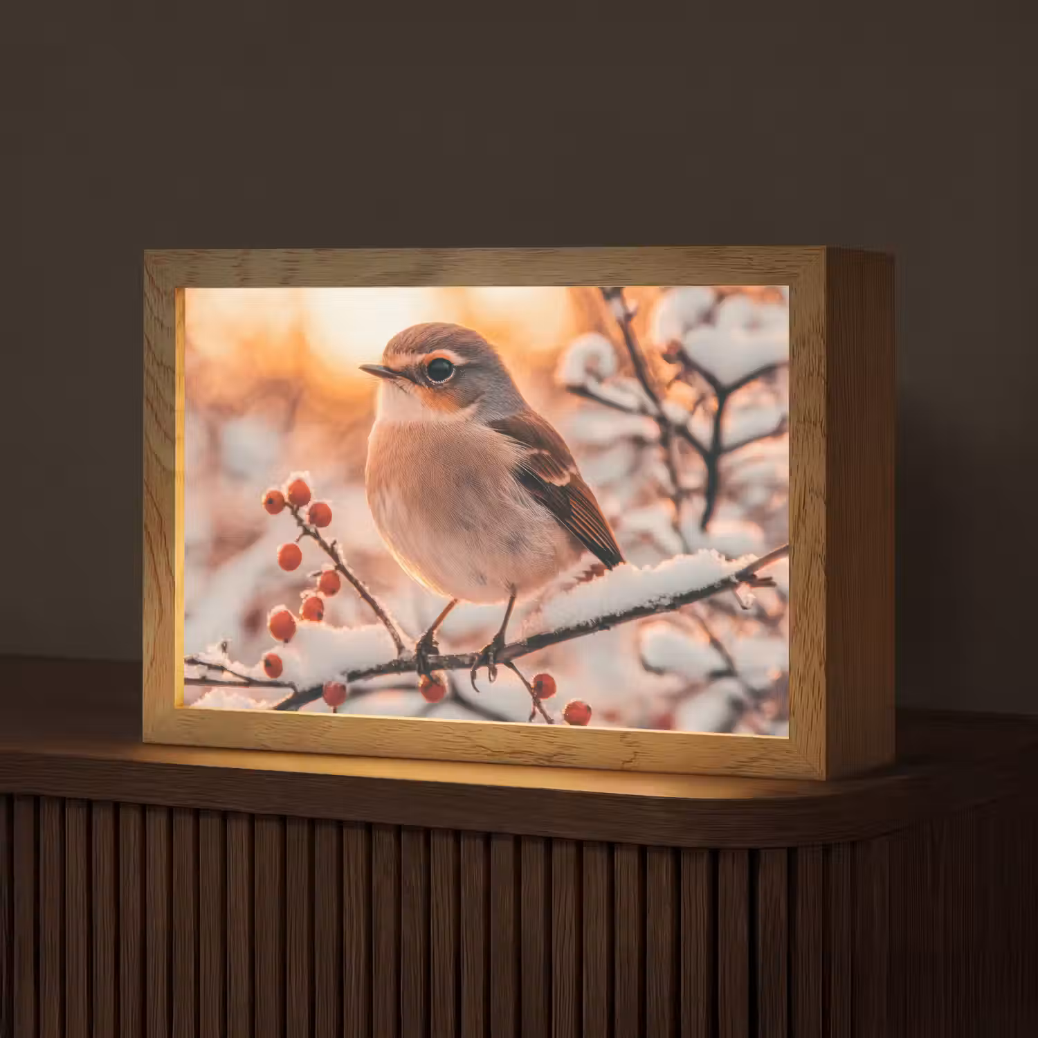 Vogel - Tak - Winter - Dieren - Sneeuw Light Box met kabel (Tafellamp) klein -z3d_website